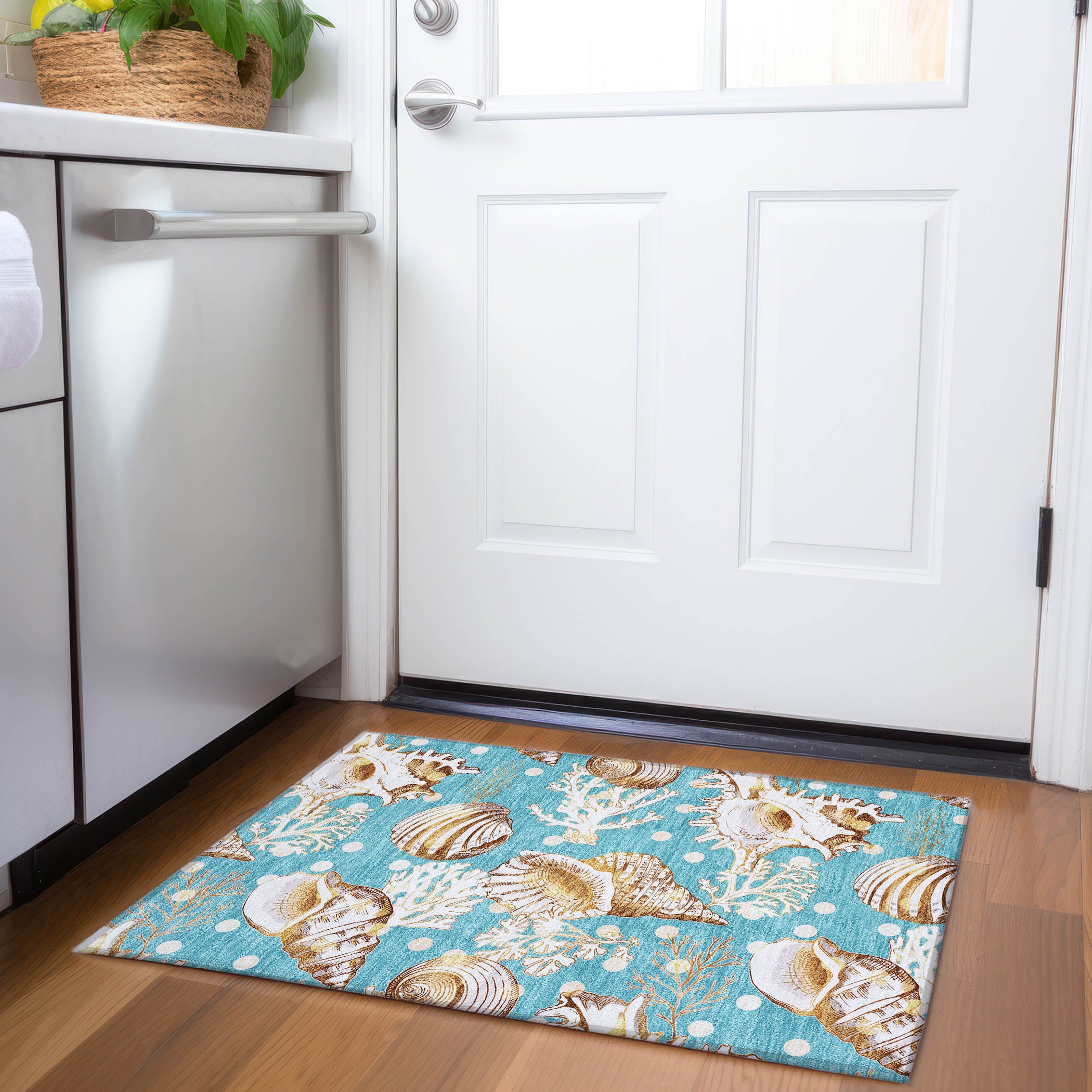 Bruges Machine Washable Coastal Aqua Teal Rug 1'8" x 2'6" #shape_Rectangle