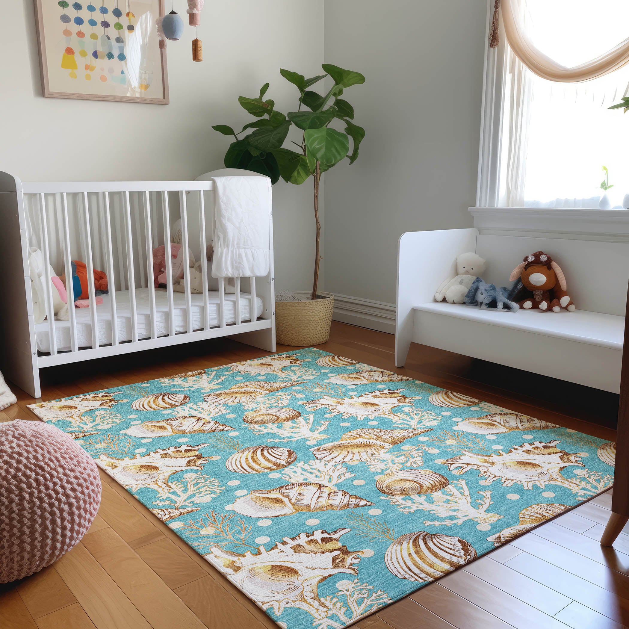 Bruges Machine Washable Coastal Aqua Teal Rug 2'6" x 3'10" #shape_Rectangle