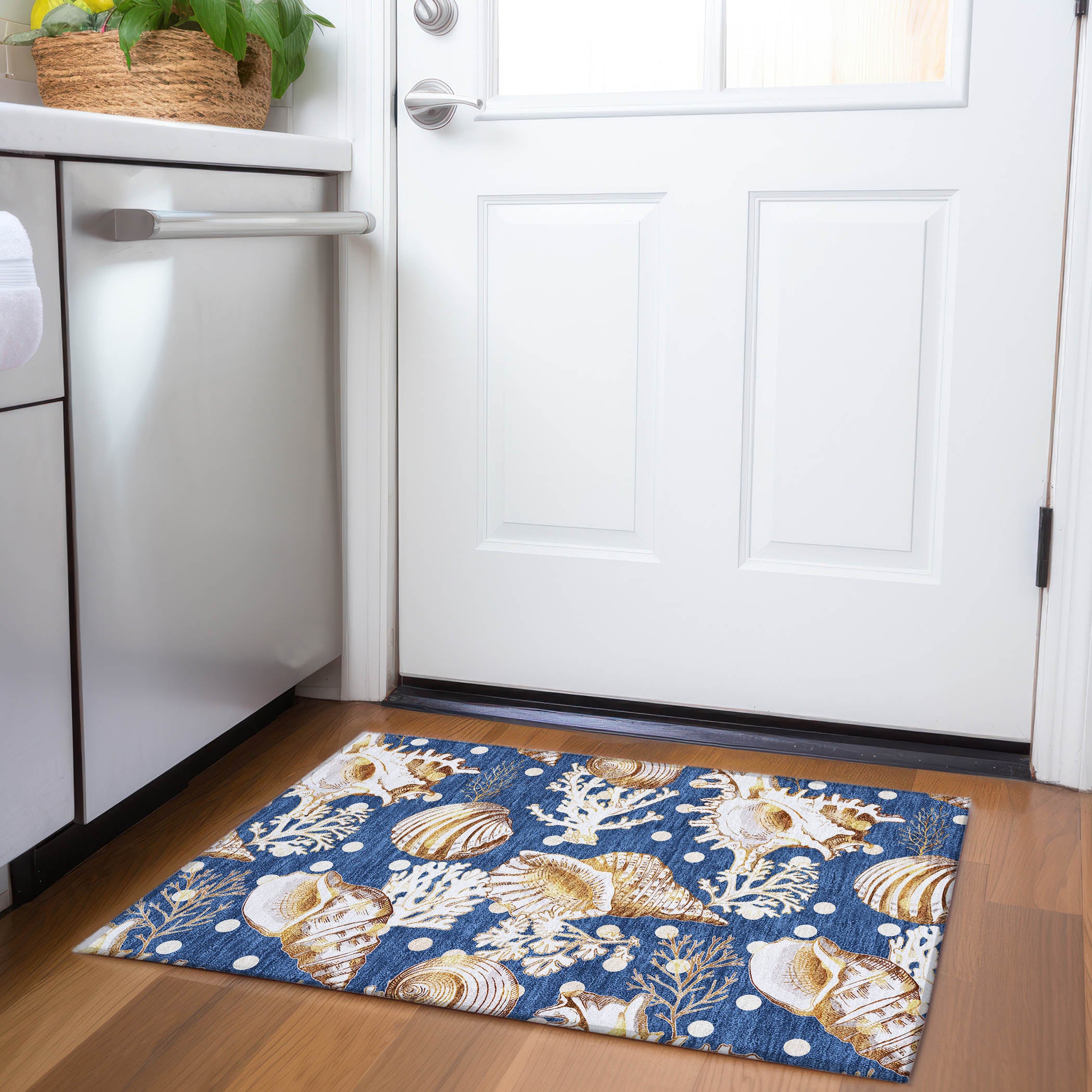 Bruges Machine Washable Coastal Blue Rug 1'8" x 2'6" #shape_Rectangle