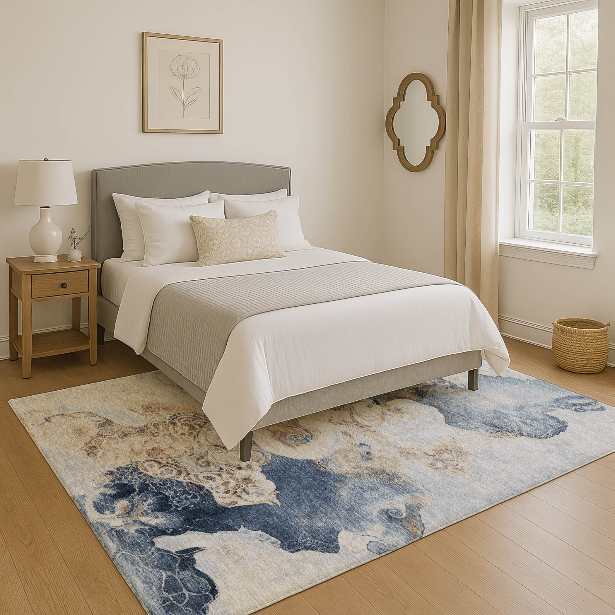 Valletta Machine Washable Transitional Denim Blue Rug 2'6" x 3'10" #shape_Rectangle