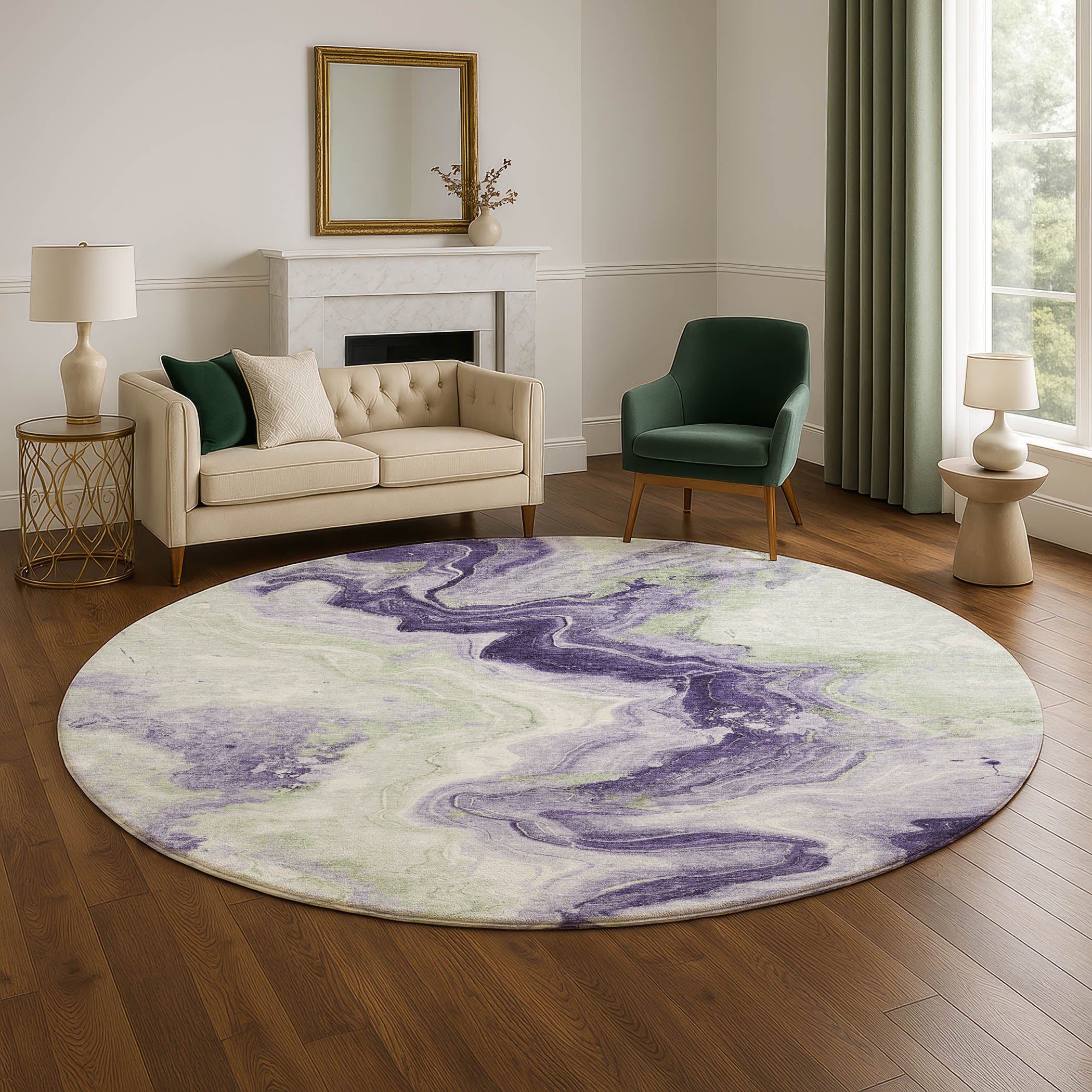 Athens Machine Washable Transitional Lavender Purple Rug 8' x 8' #shape_Round