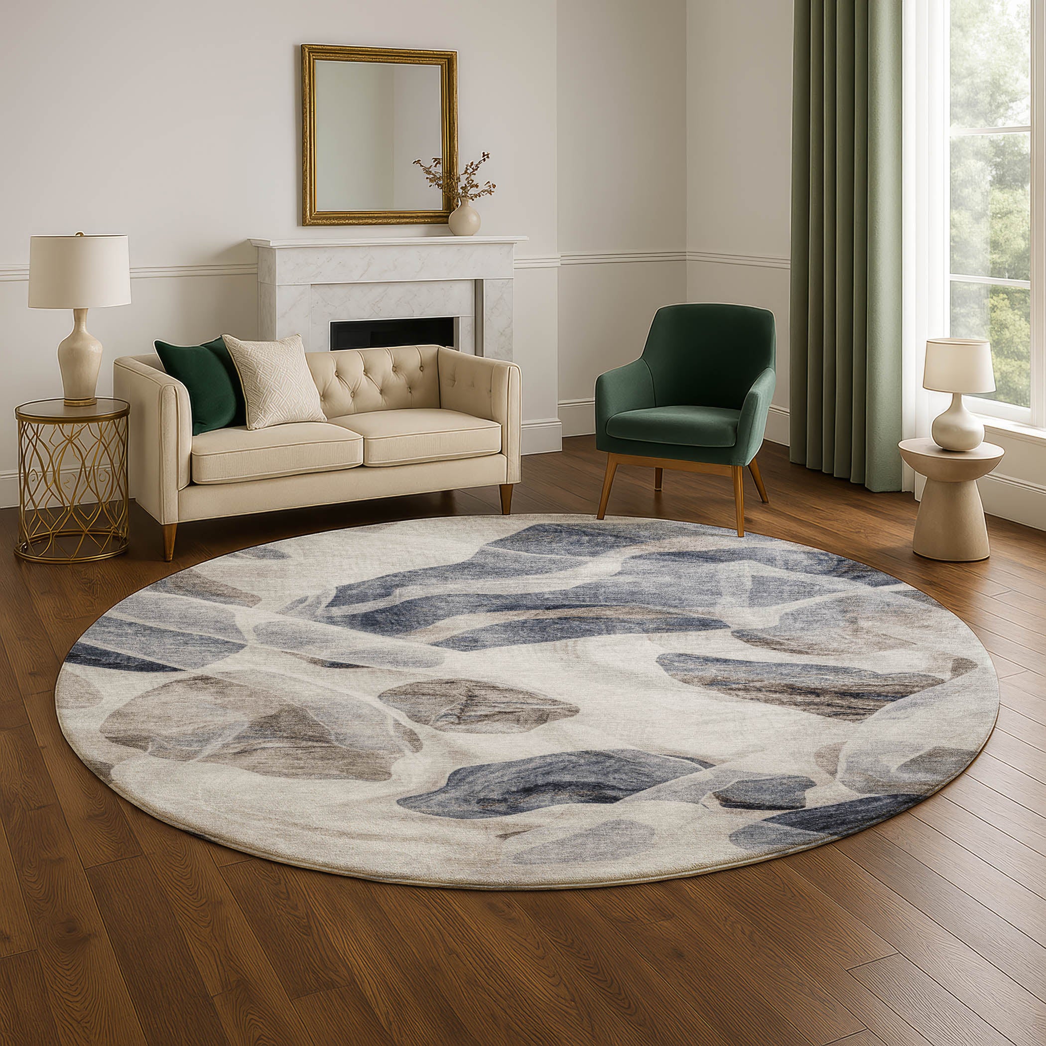 Cartagena Machine Washable Transitional Putty Ivory Rug 8' x 8' #shape_Round