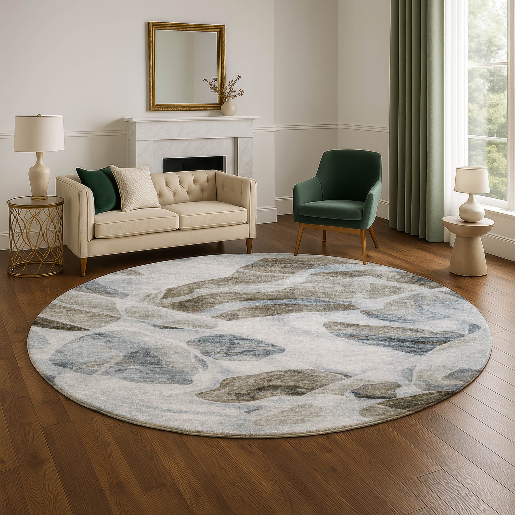 Cartagena Machine Washable Transitional Sky Blue Rug 8' x 8' #shape_Round