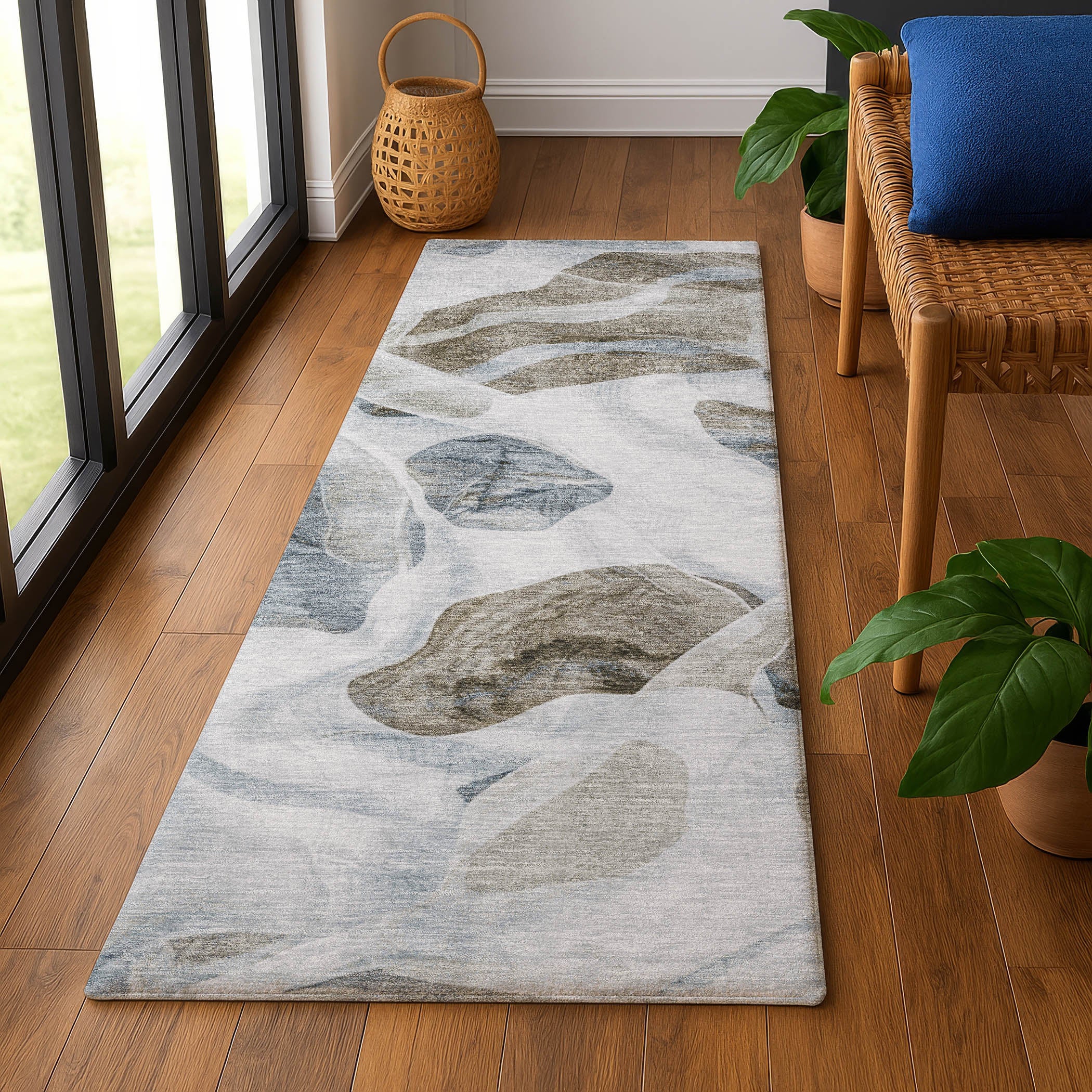 Cartagena Machine Washable Transitional Sky Blue Rug 2'3" x 7'6" #shape_Runner