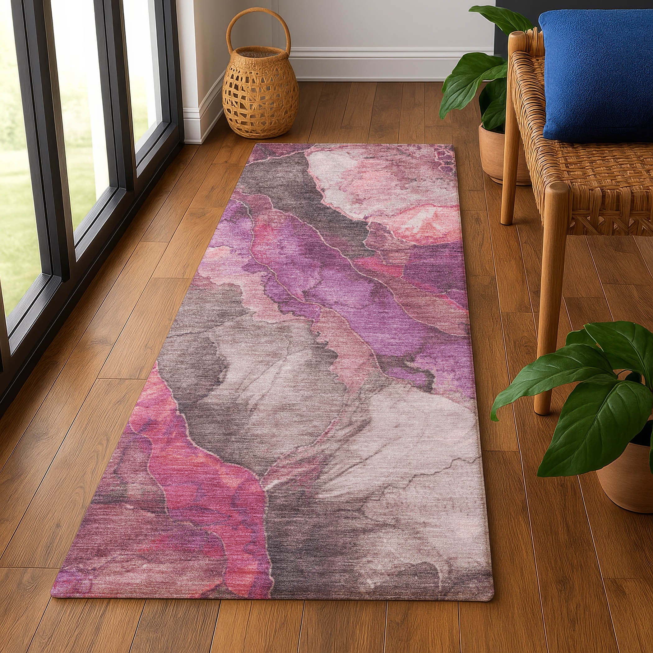 Baku Machine Washable Transitional Blush Pink Rug 2'3" x 7'6" #shape_Runner