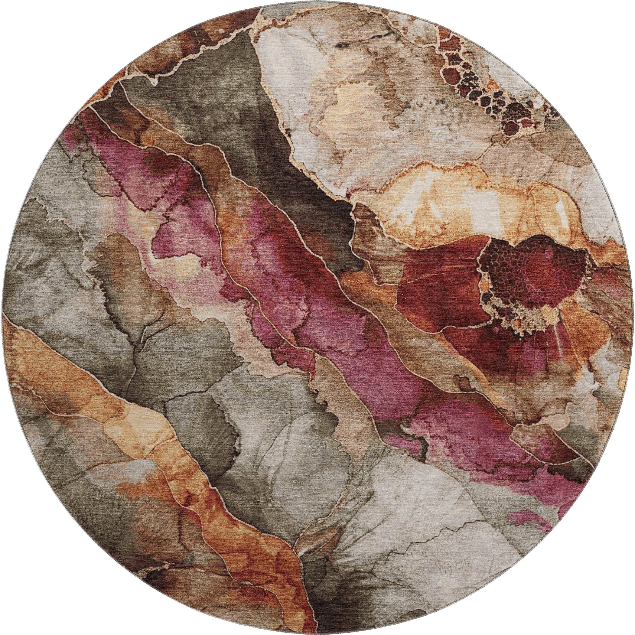 Baku Machine Washable Transitional Khaki Brown Rug 8' x 8' #shape_Round