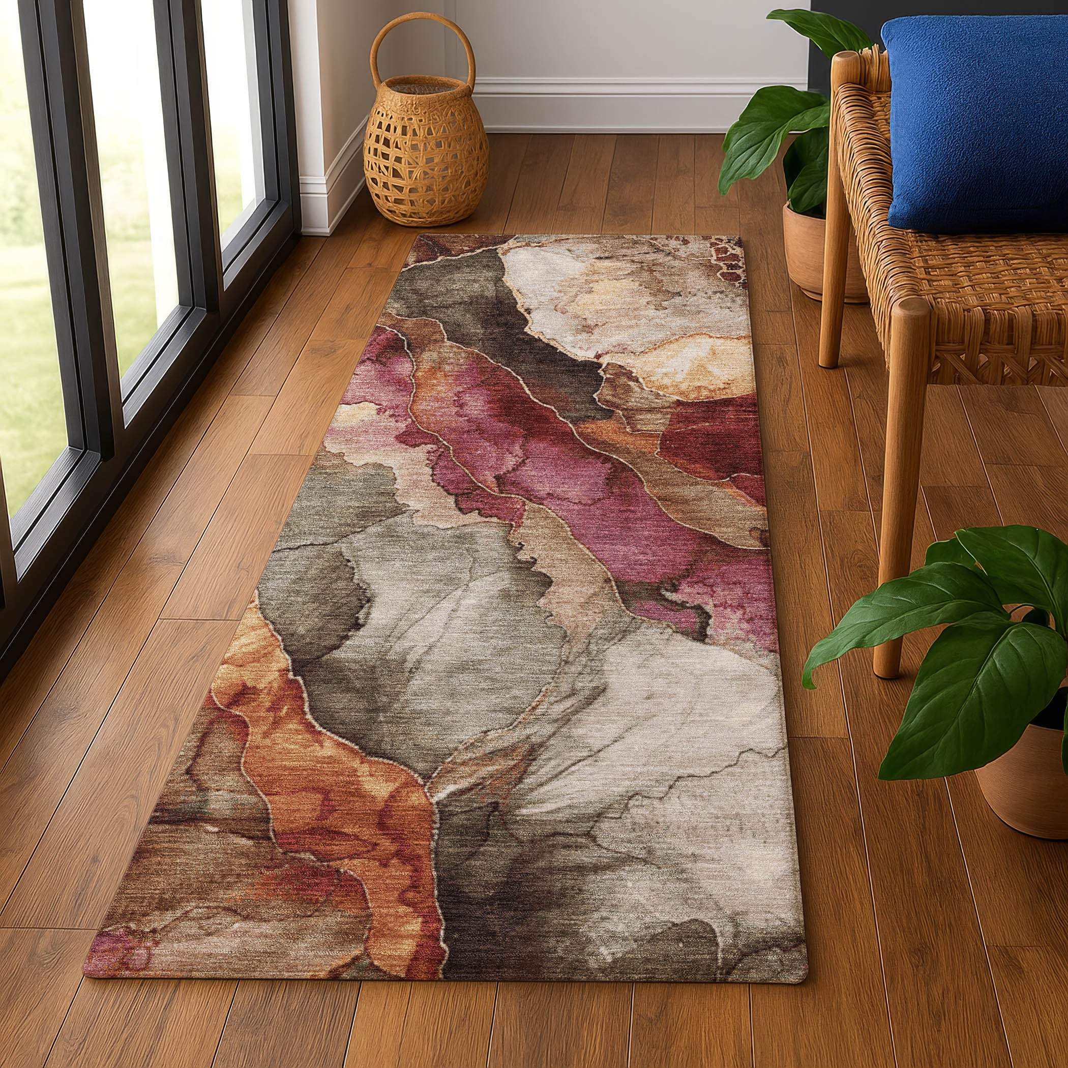 Baku Machine Washable Transitional Khaki Brown Rug 2'3" x 7'6" #shape_Runner