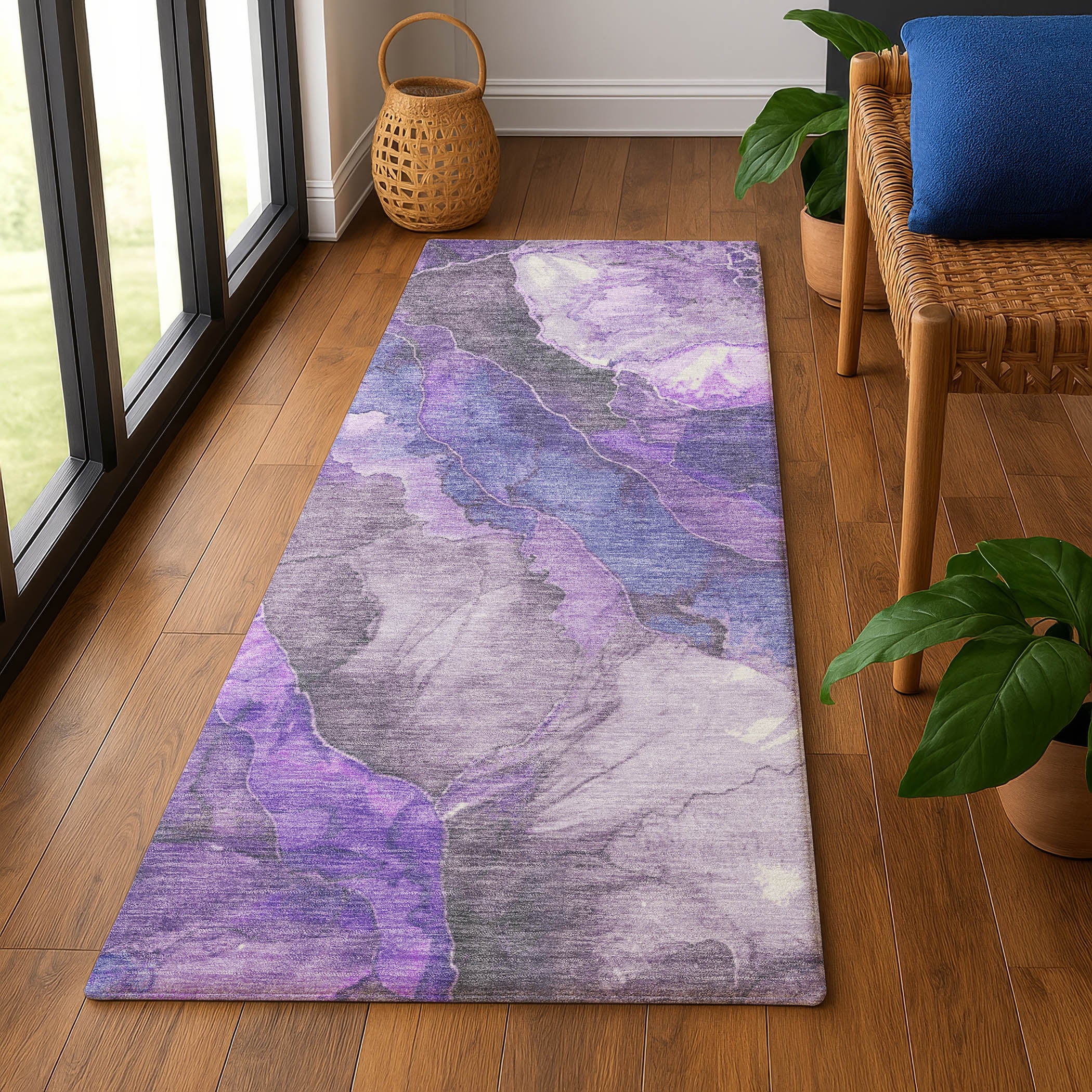 Baku Machine Washable Transitional Lavender Purple Rug 2'3" x 7'6" #shape_Runner