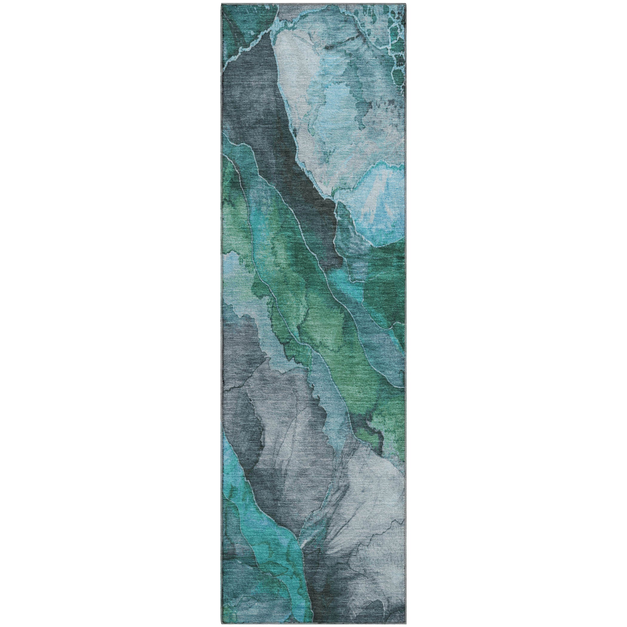 Baku Machine Washable Transitional Teal Rug 2'3" x 7'6" #shape_Runner