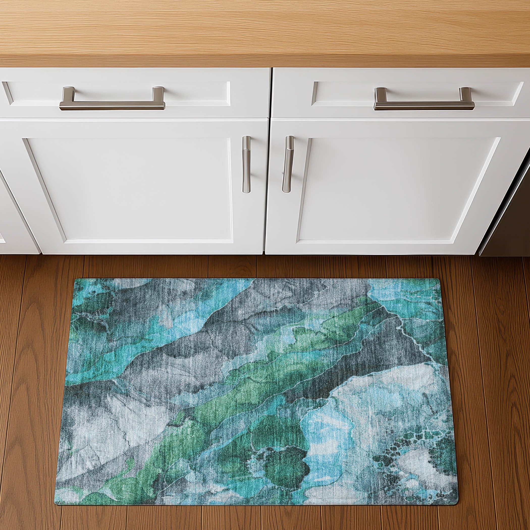 Baku Machine Washable Transitional Teal Rug 1'8" x 2'6" #shape_Rectangle