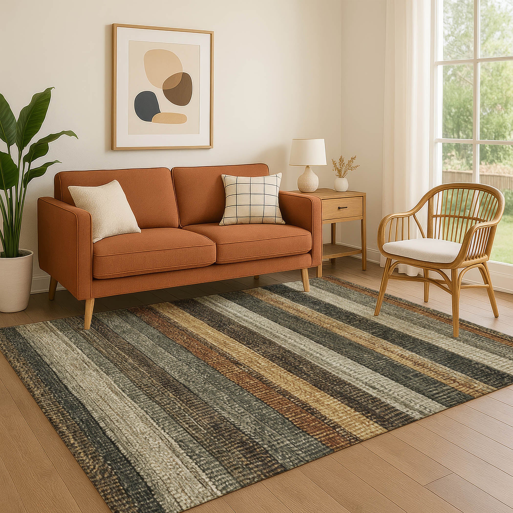 Santorini Machine Washable Transitional Khaki Brown Rug 2'6" x 3'10" #shape_Rectangle