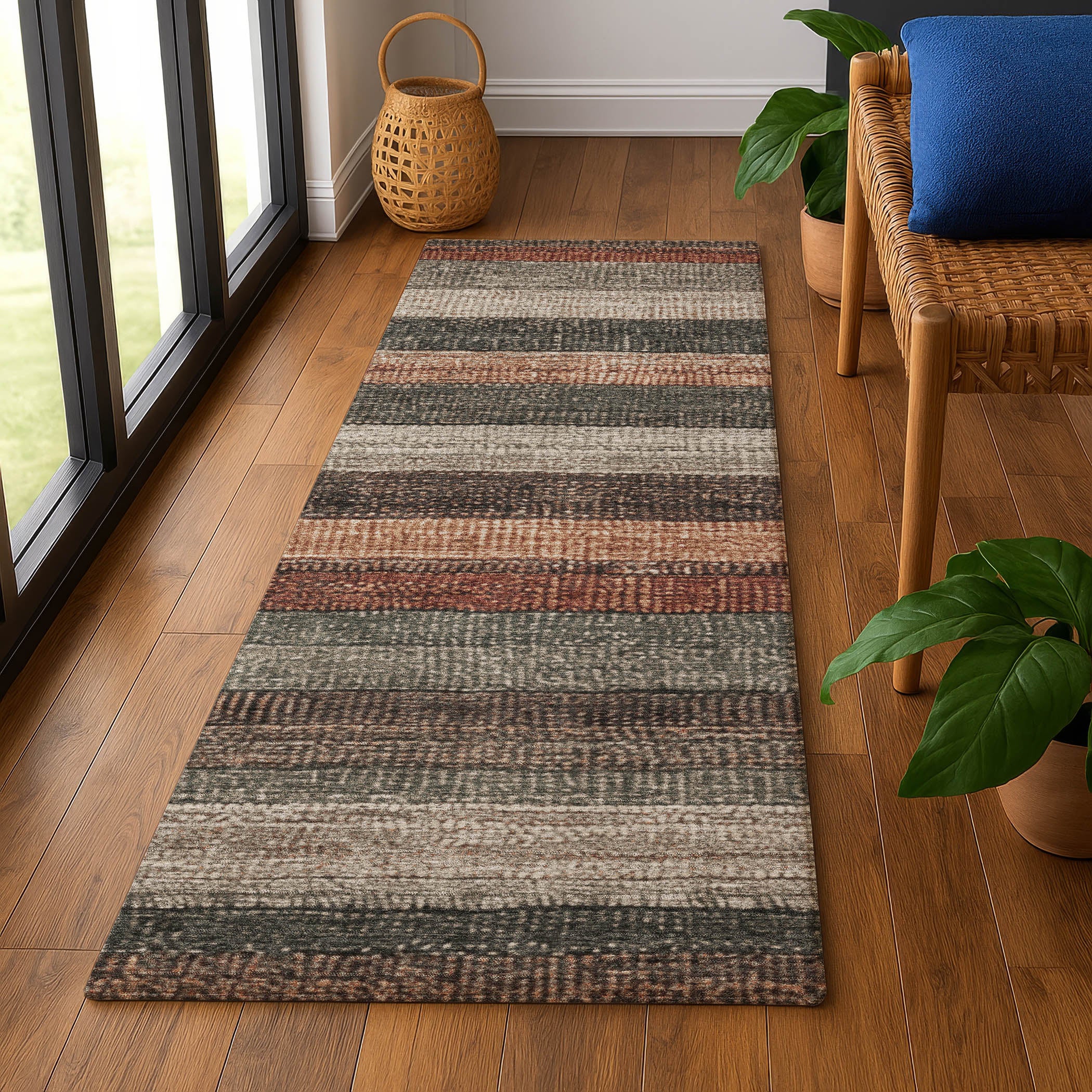 Santorini Machine Washable Transitional Paprika Orange Rug 2'3" x 7'6" #shape_Runner