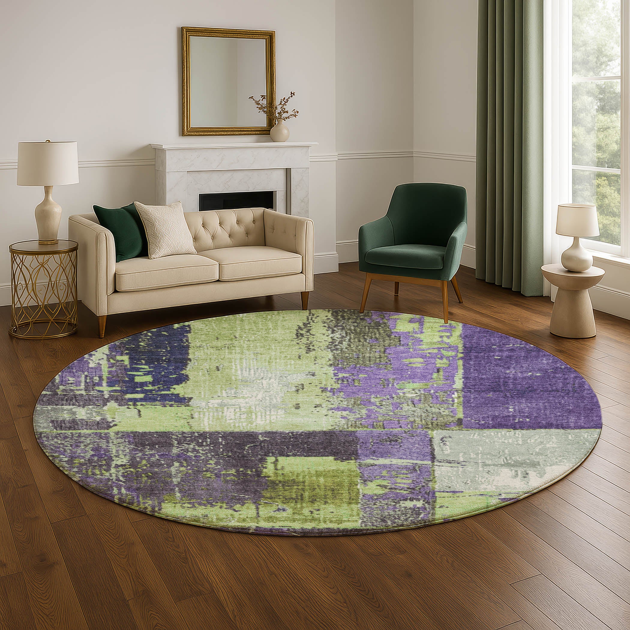 Reykjavik Machine Washable Transitional Aloe Green Rug 8' x 8' #shape_Round