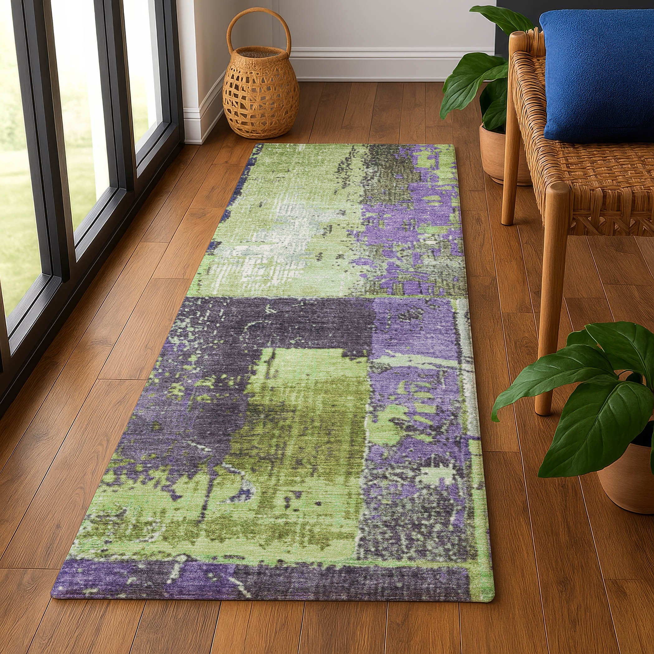 Reykjavik Machine Washable Transitional Aloe Green Rug 2'3" x 7'6" #shape_Runner