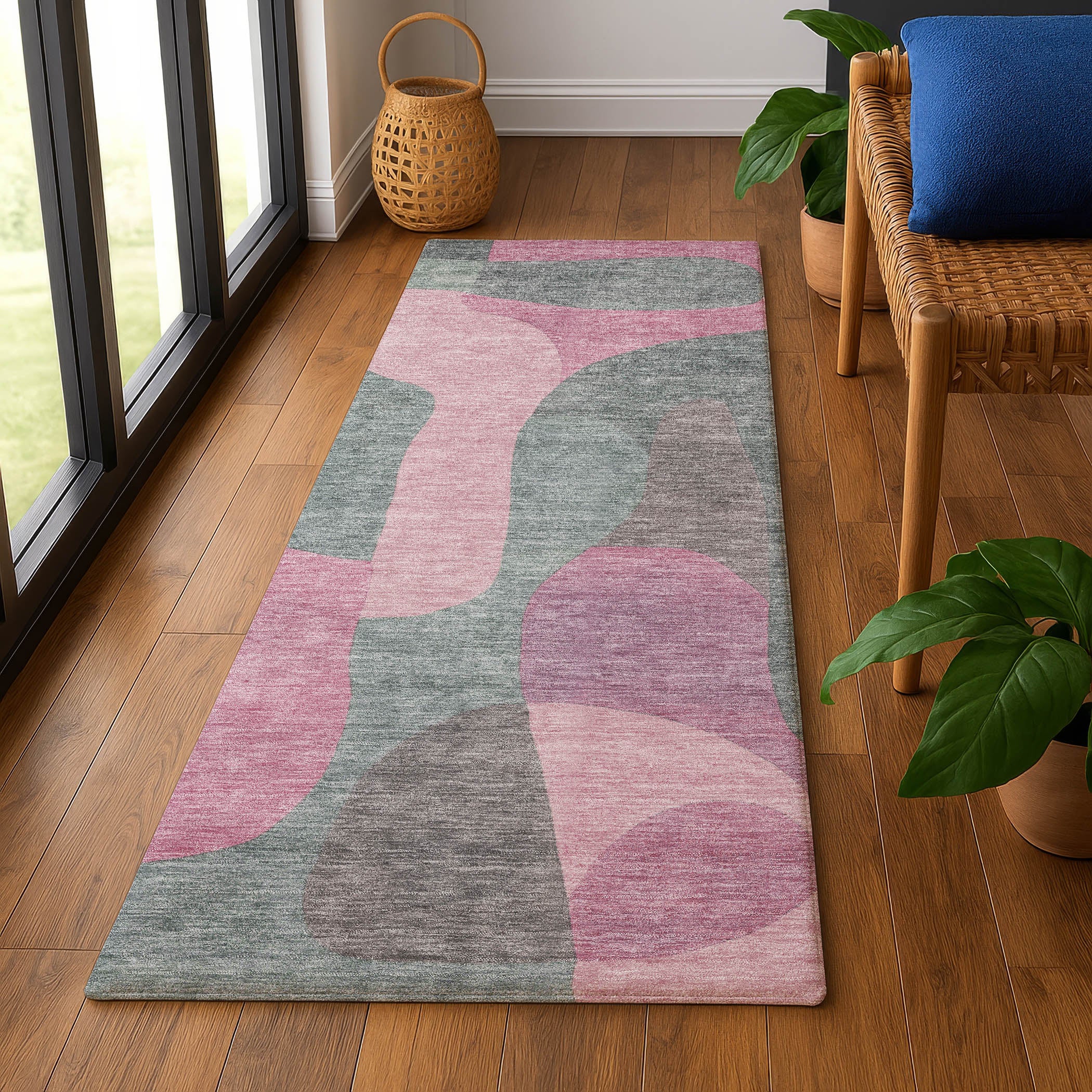 Bangkok Machine Washable Transitional Blush Pink Rug 2'3" x 7'6" #shape_Runner