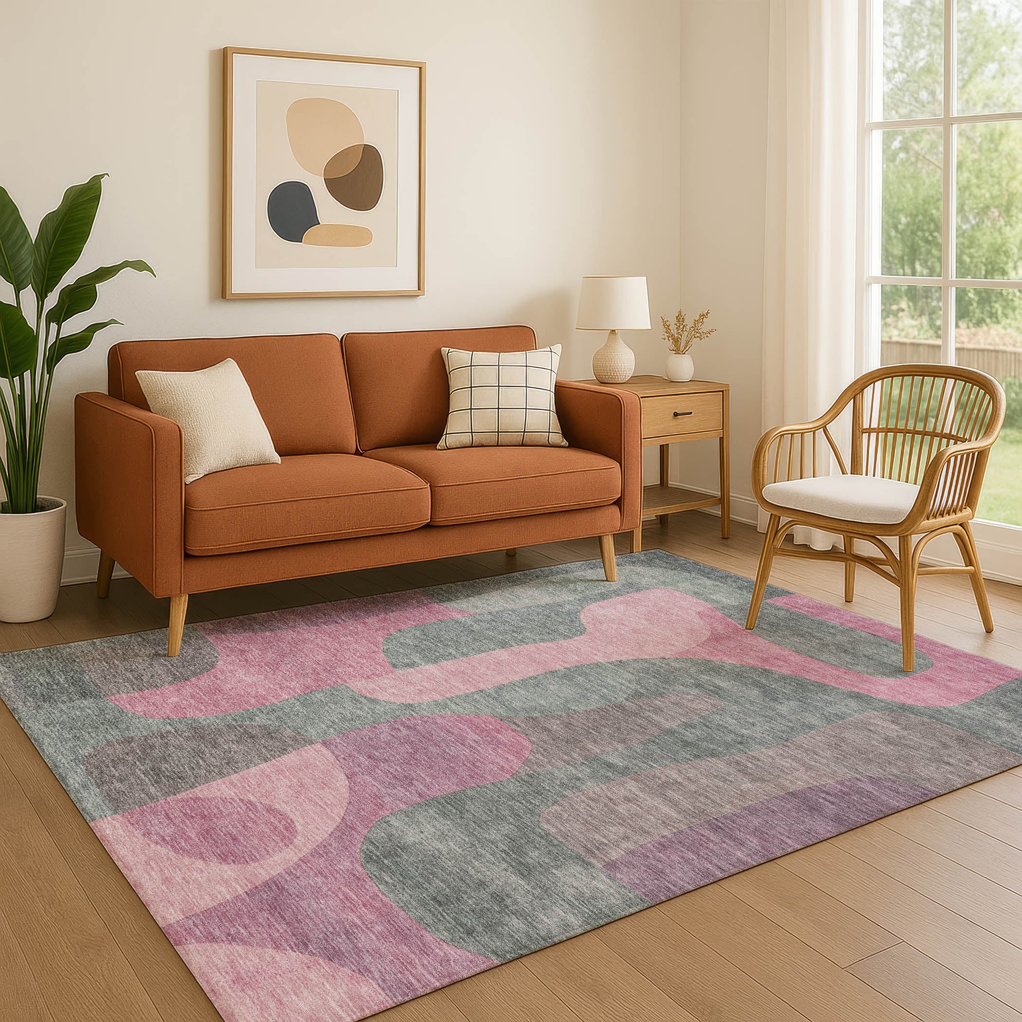 Bangkok Machine Washable Transitional Blush Pink Rug 2'6" x 3'10" #shape_Rectangle