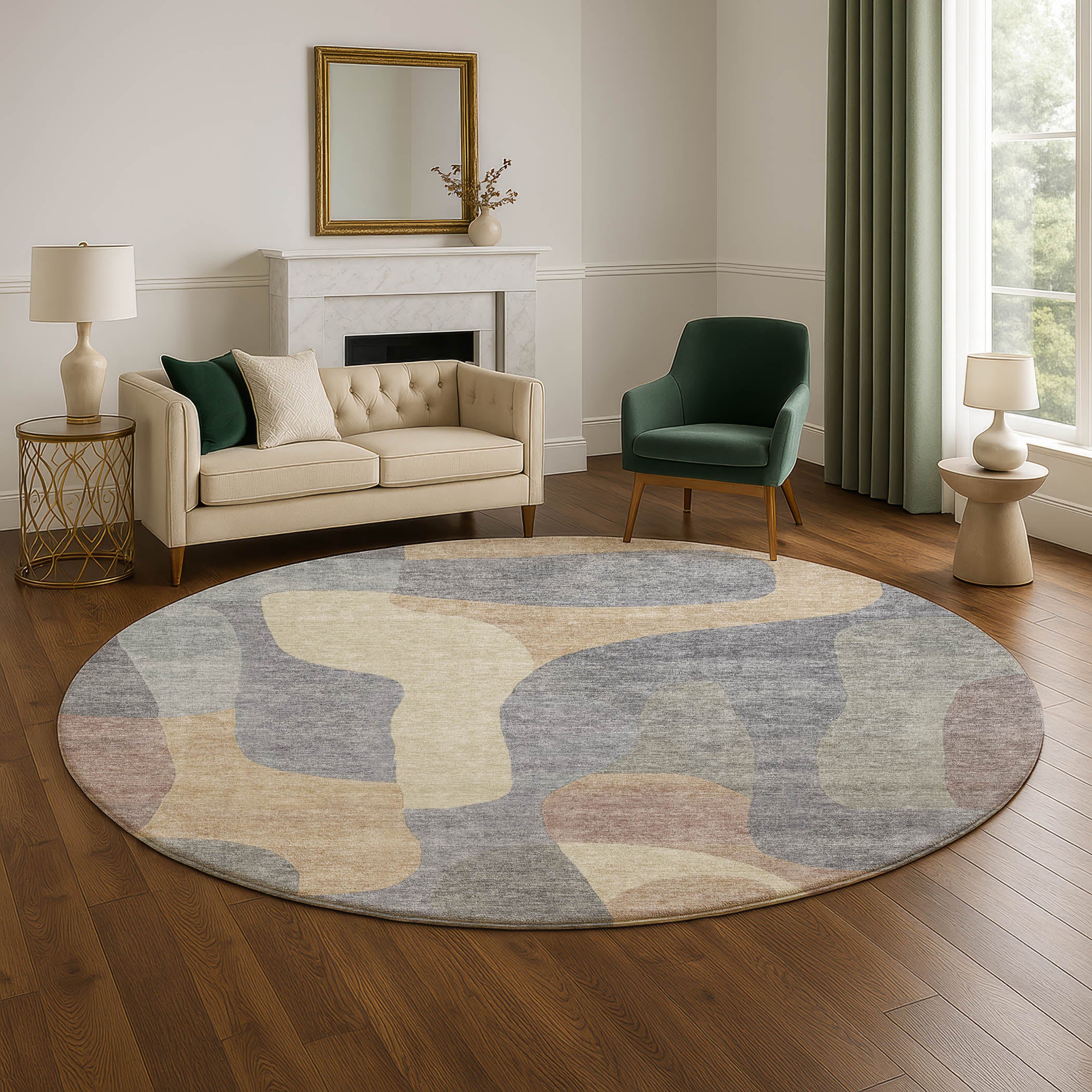 Bangkok Machine Washable Transitional Gray Rug 8' x 8' #shape_Round