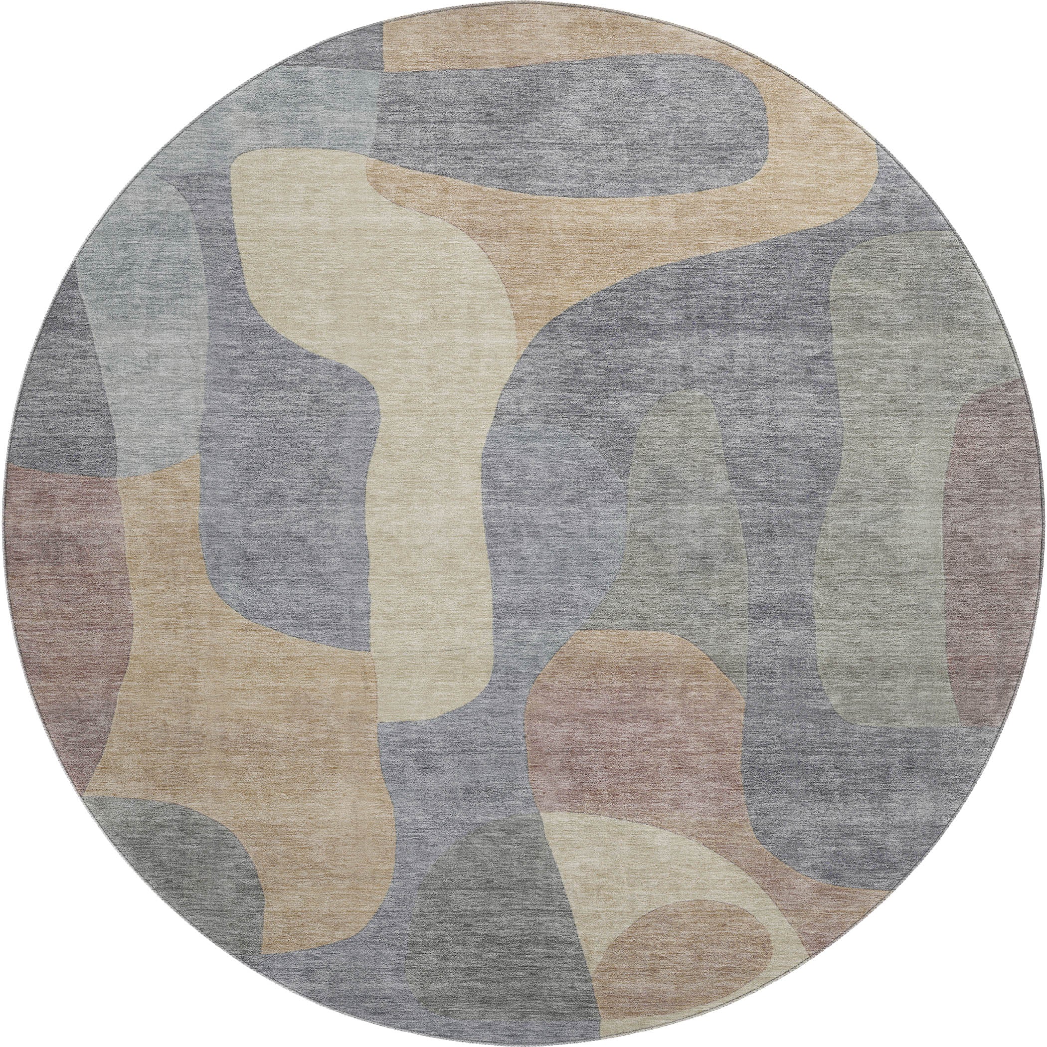 Bangkok Machine Washable Transitional Gray Rug 8' x 8' #shape_Round