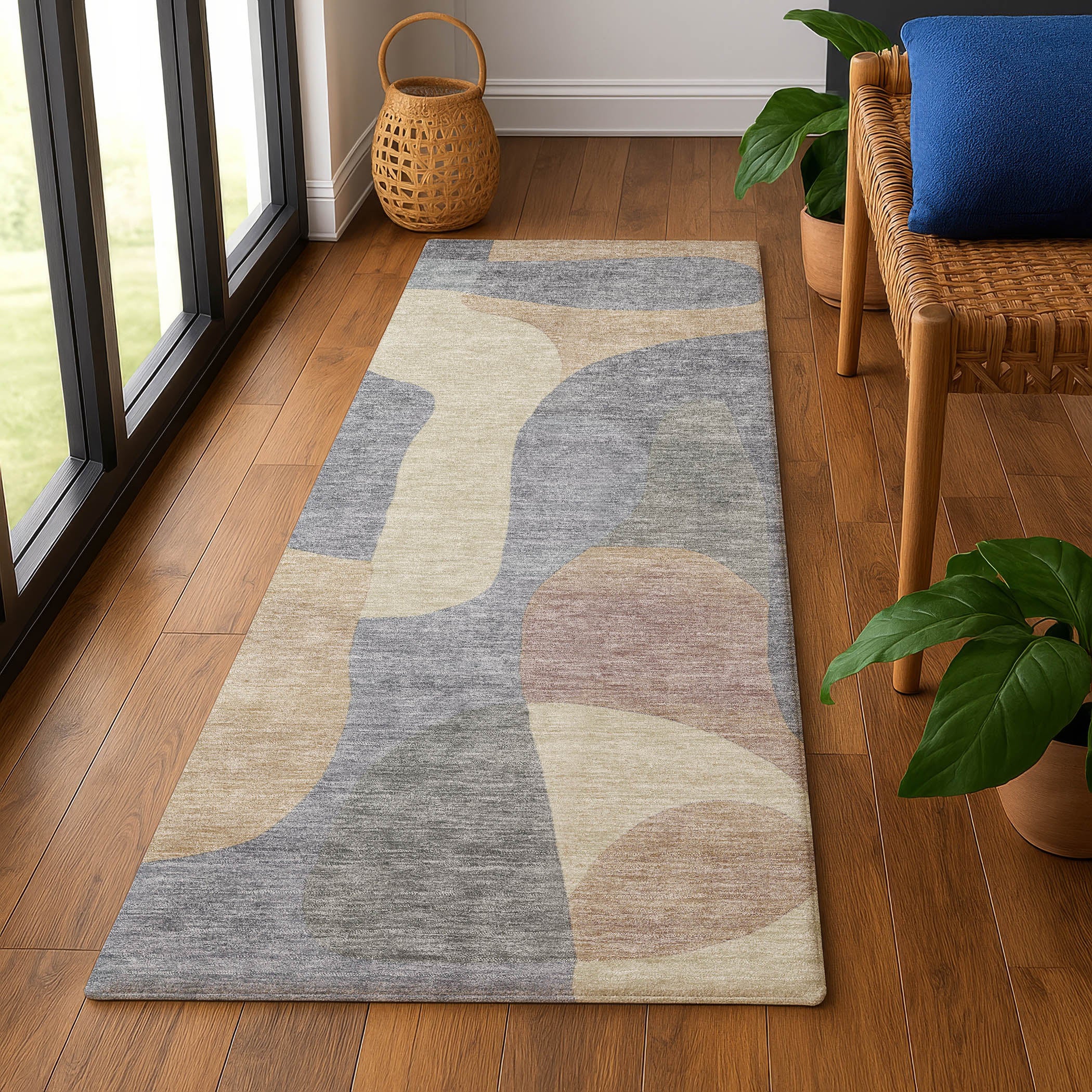 Bangkok Machine Washable Transitional Gray Rug 2'3" x 7'6" #shape_Runner