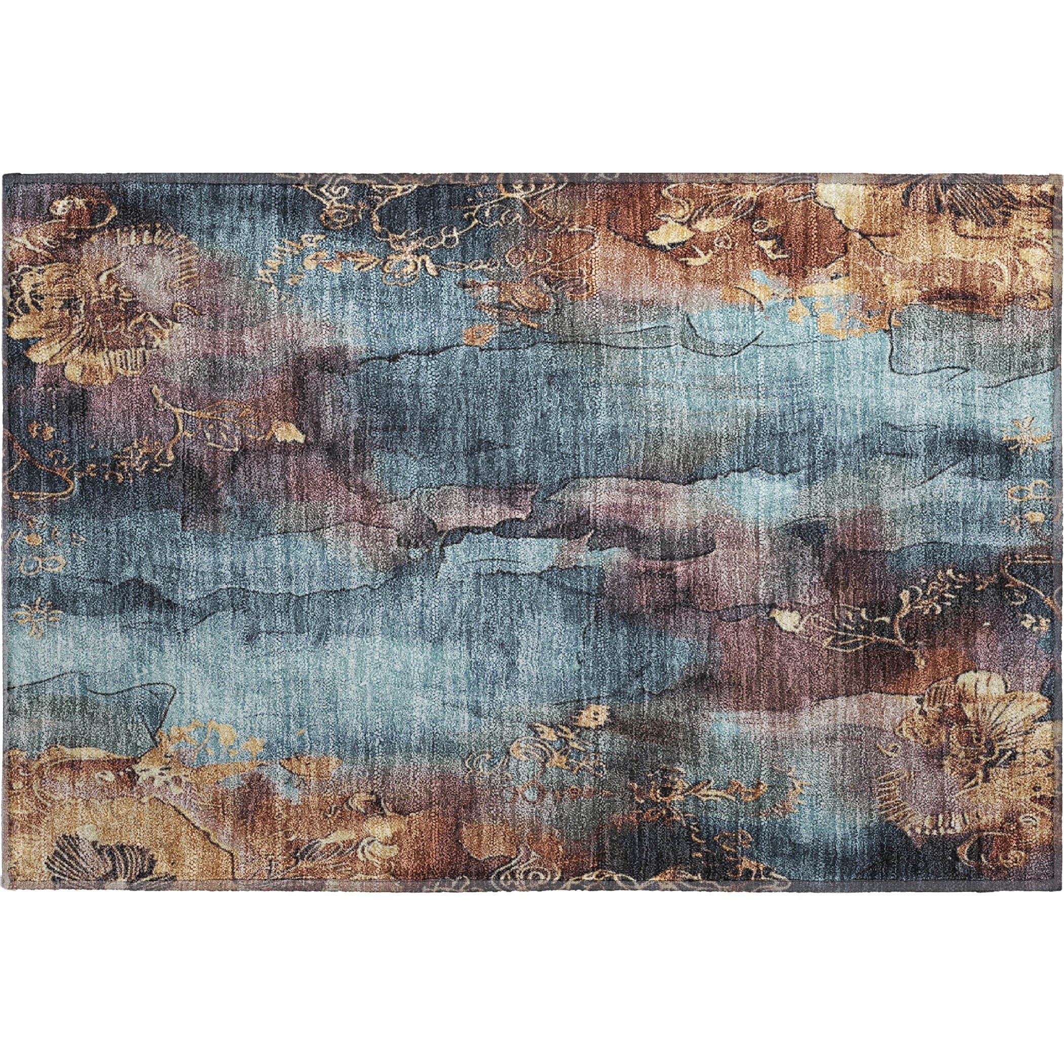 Lisbon Machine Washable Transitional Blue Rug 1'8" x 2'6" #shape_Rectangle