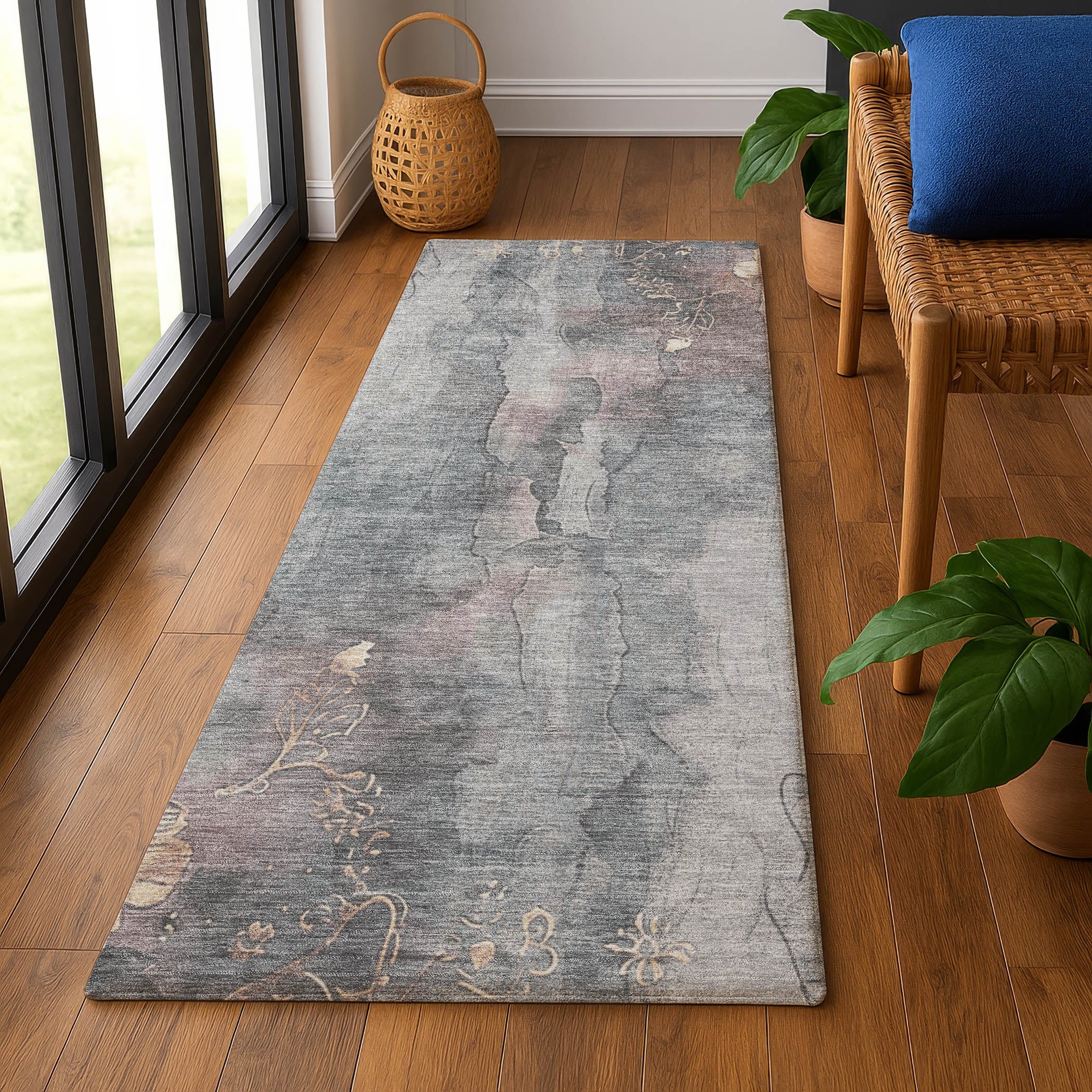 Lisbon Machine Washable Transitional Gray Rug 2'3" x 7'6" #shape_Runner