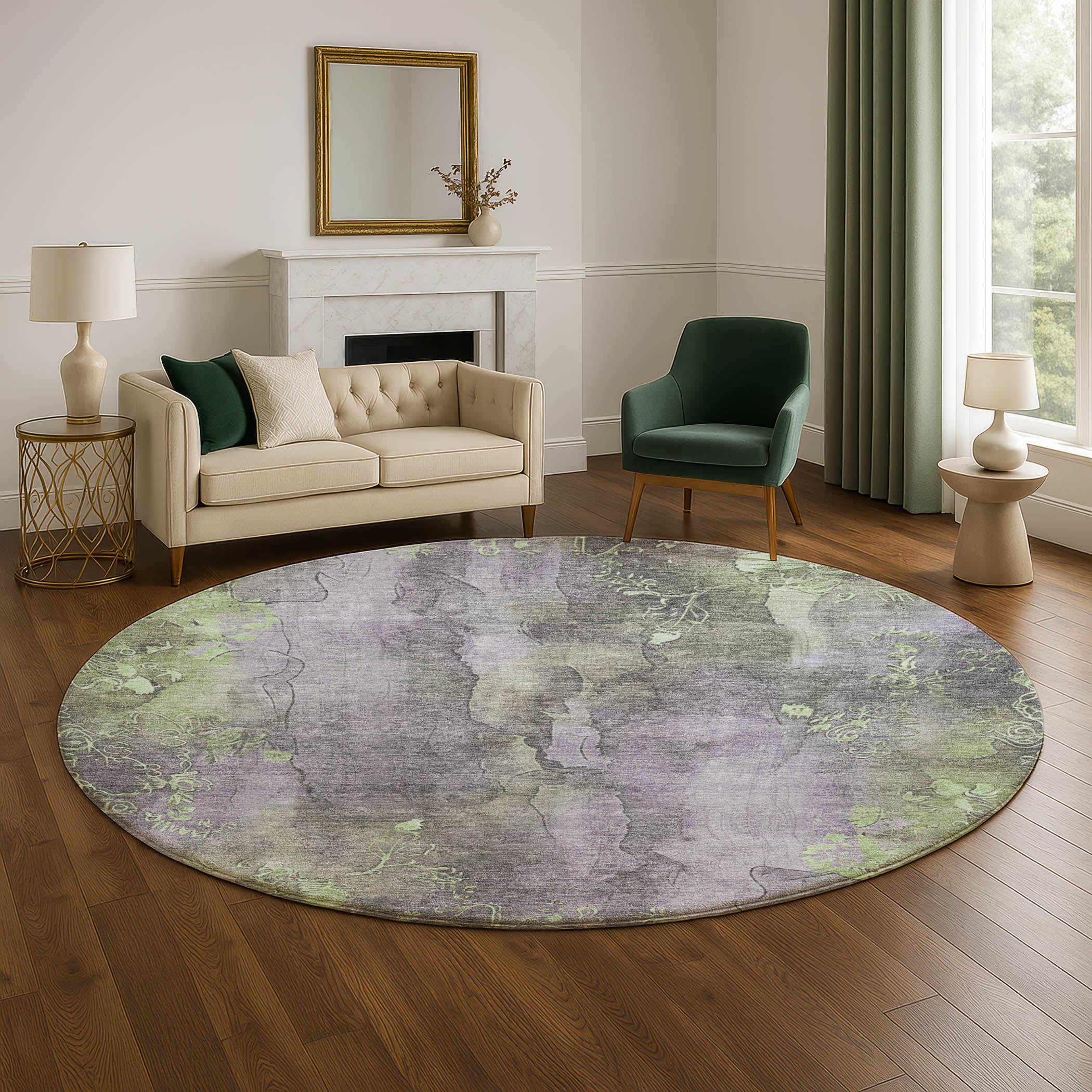 Lisbon Machine Washable Transitional Lavender Purple Rug 8' x 8' #shape_Round