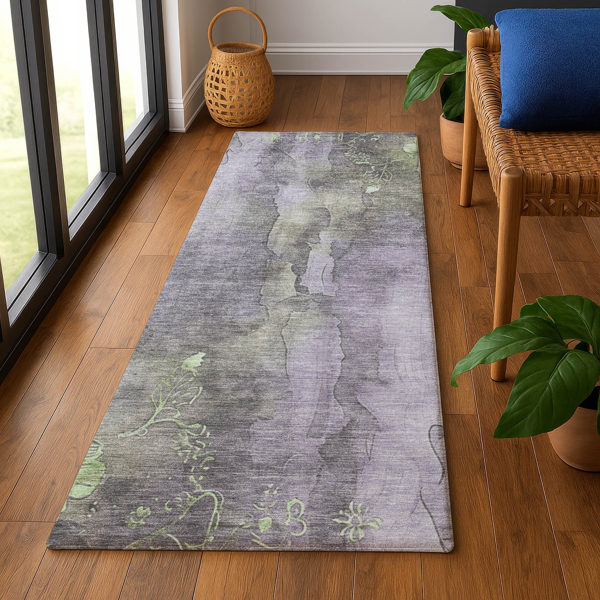 Lisbon Machine Washable Transitional Lavender Purple Rug 2'3" x 7'6" #shape_Runner