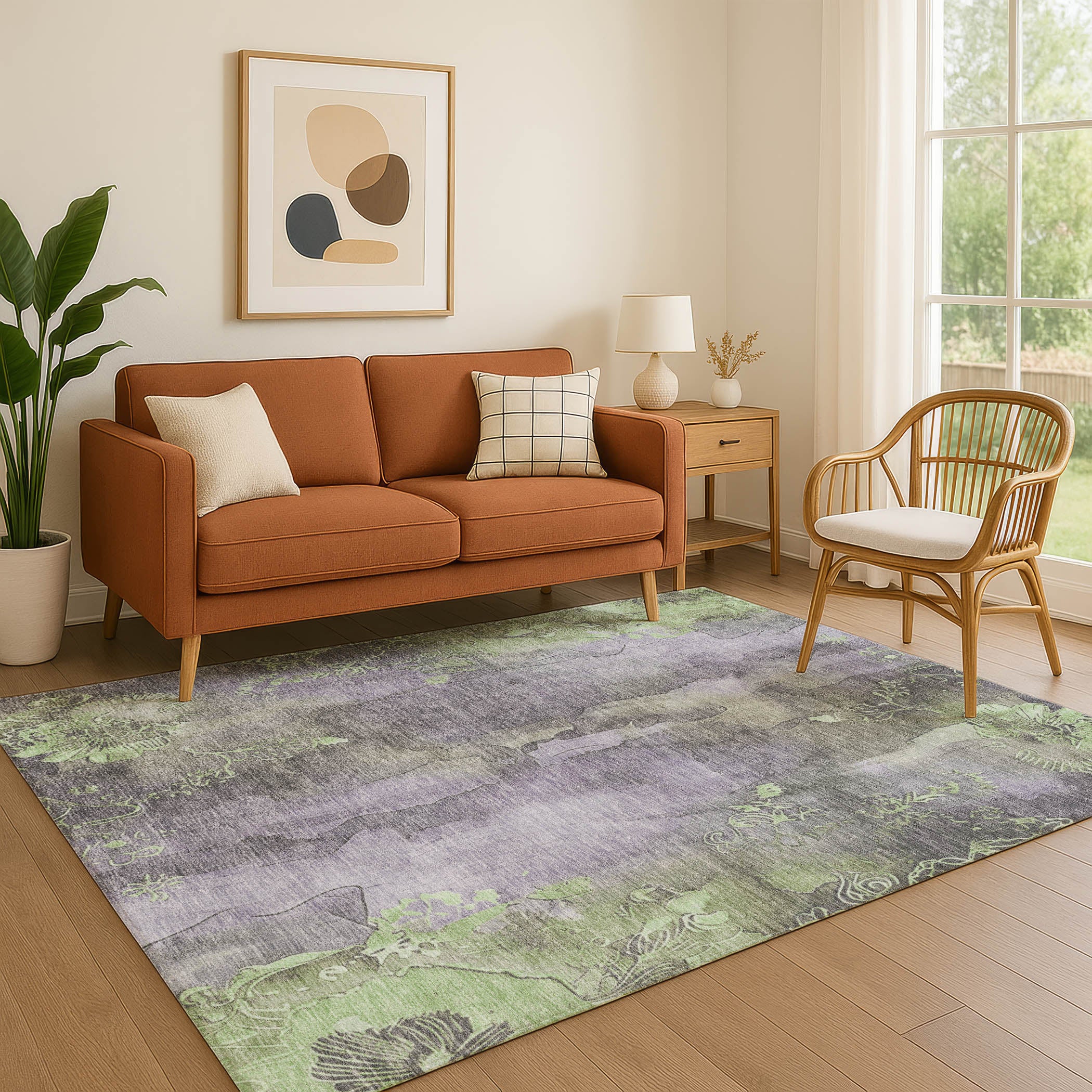 Lisbon Machine Washable Transitional Lavender Purple Rug 2'6" x 3'10" #shape_Rectangle