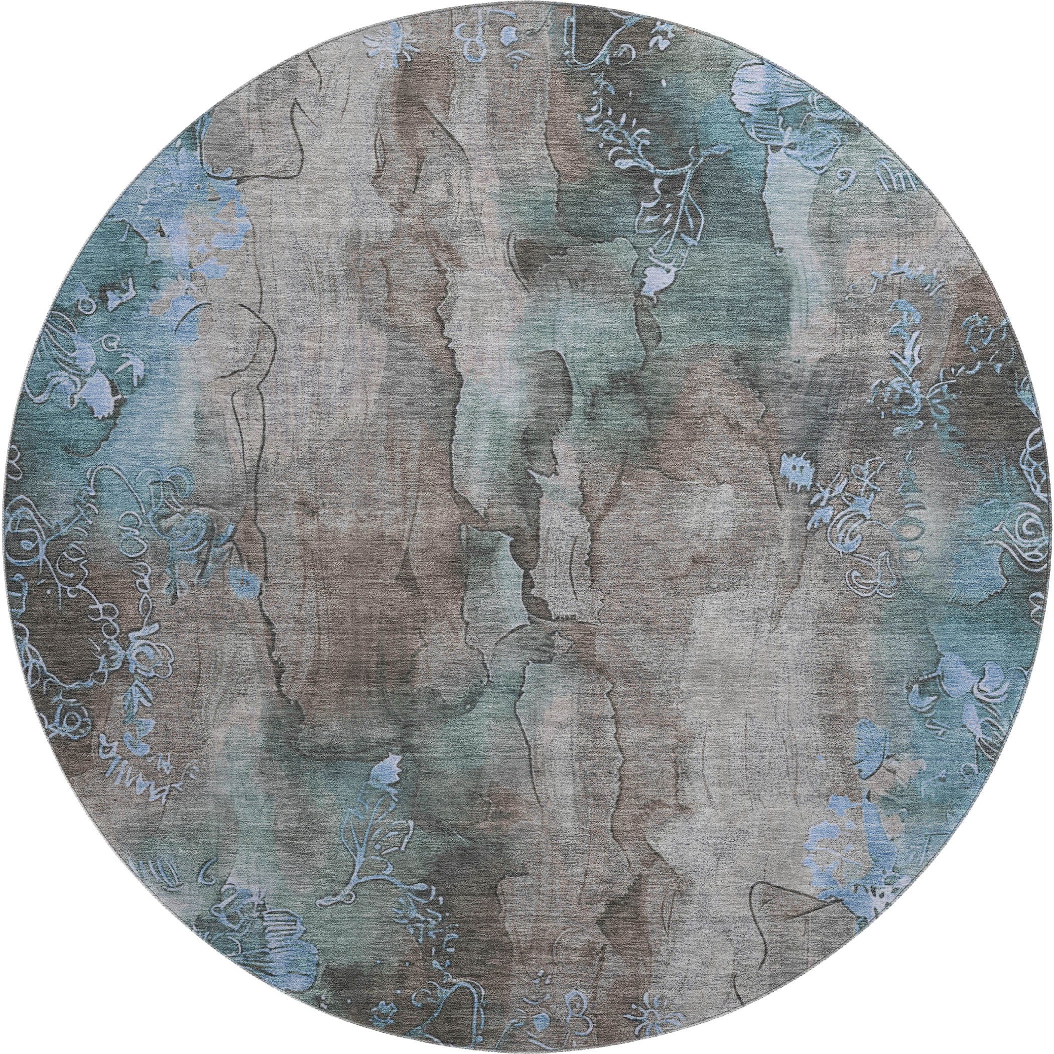 Lisbon Machine Washable Transitional Taupe Brown Rug 8' x 8' #shape_Round