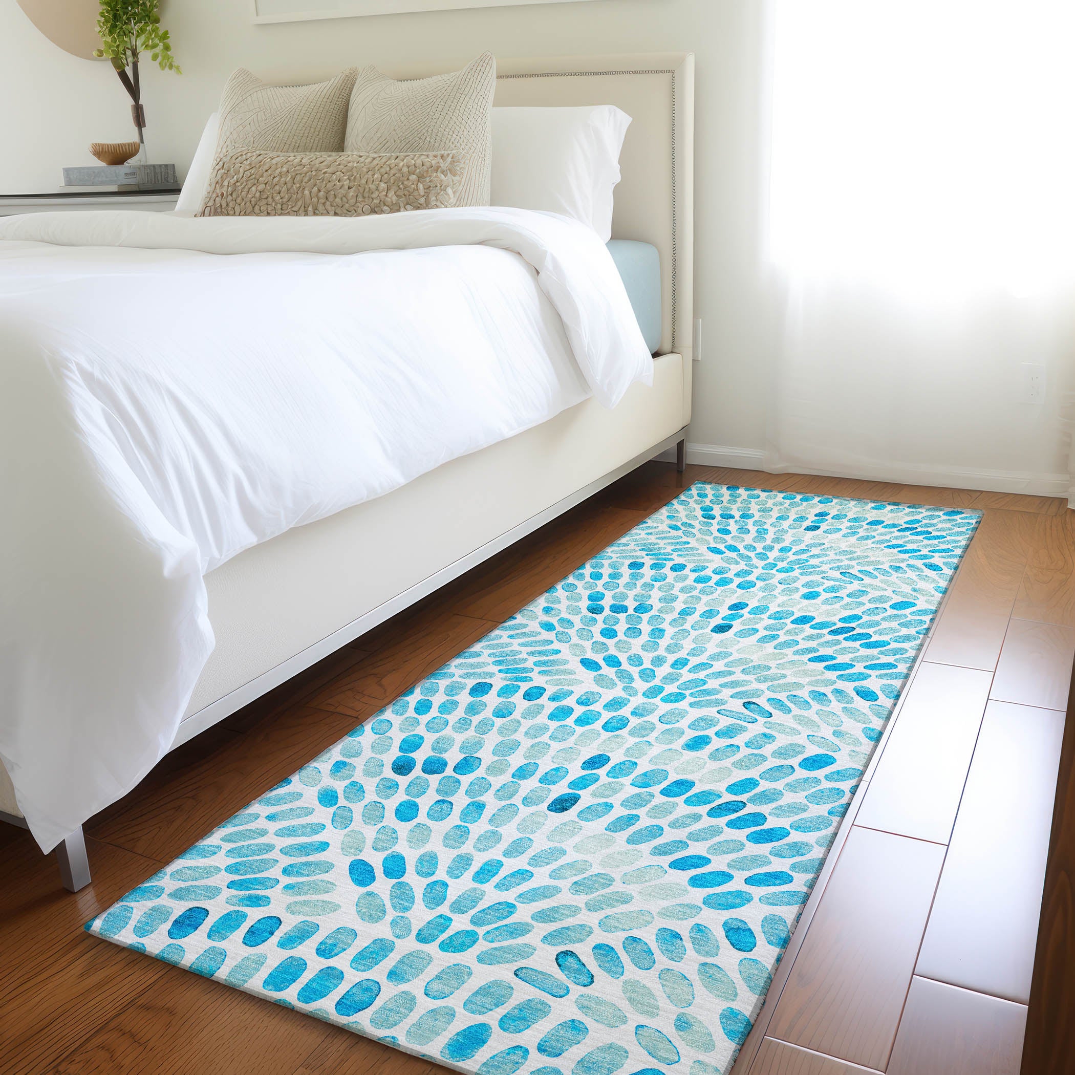 Mostar Machine Washable Coastal Aqua Teal Rug 2'3" x 7'6" #shape_Runner