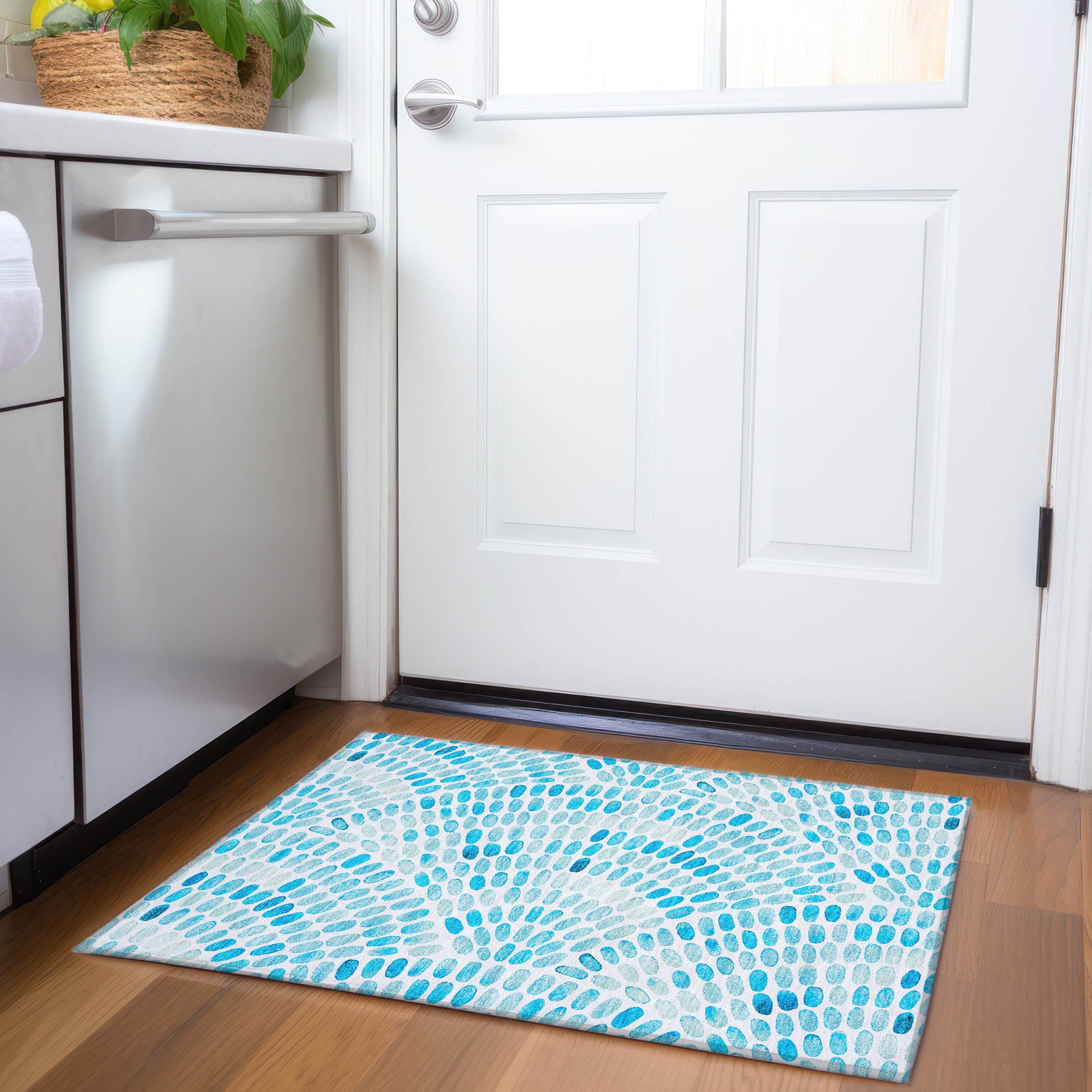 Mostar Machine Washable Coastal Aqua Teal Rug 1'8" x 2'6" #shape_Rectangle