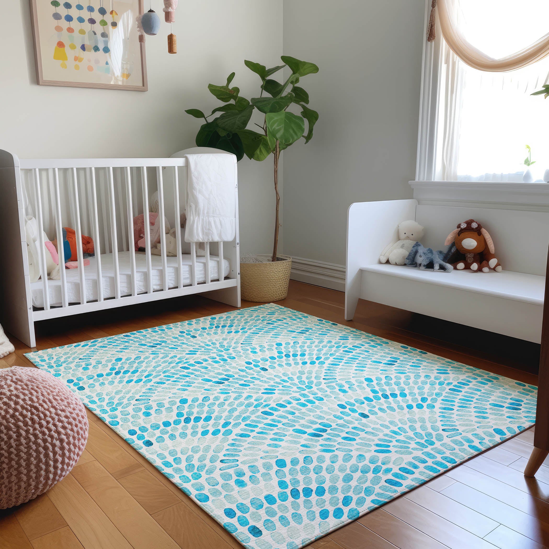 Mostar Machine Washable Coastal Aqua Teal Rug 2'6" x 3'10" #shape_Rectangle