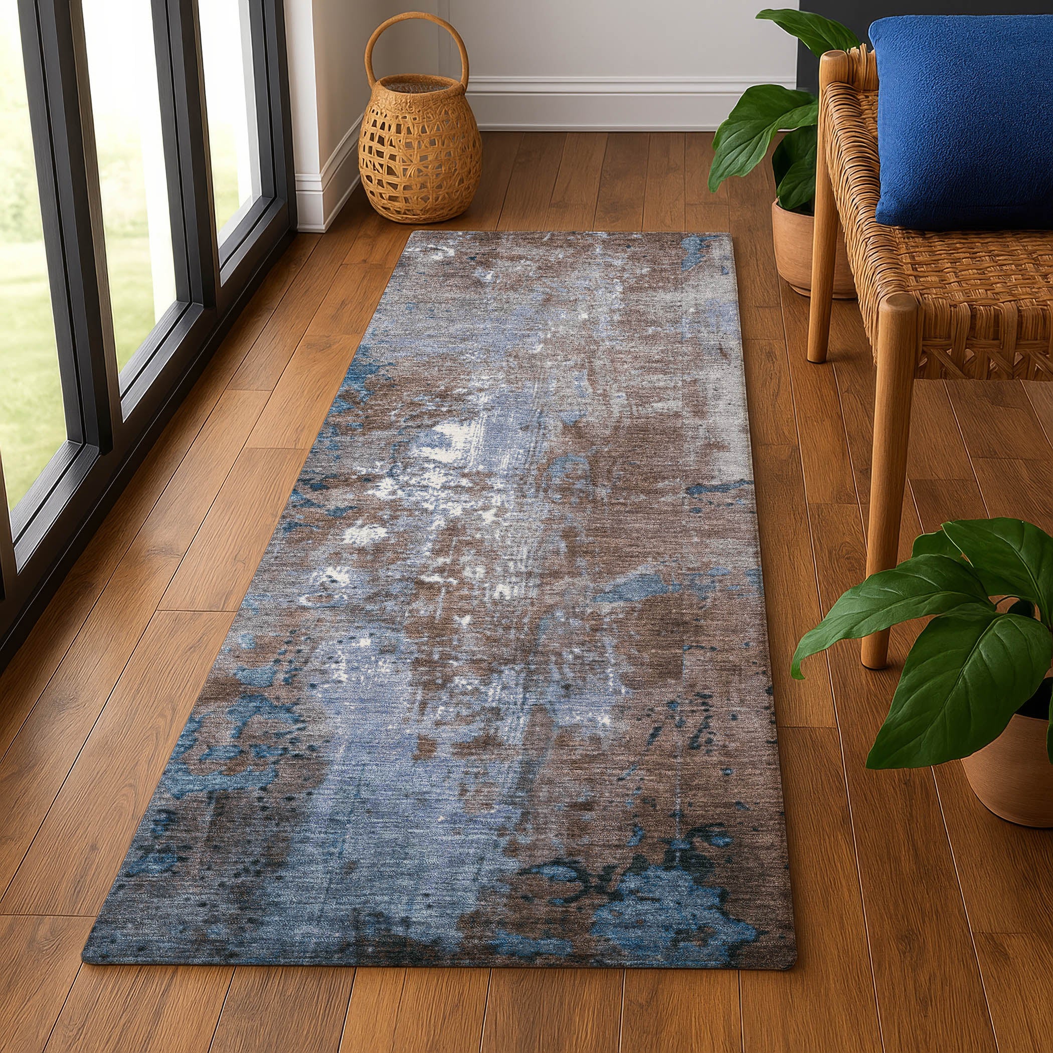 Mostar Machine Washable Transitional Coffee Brown Rug 2'3" x 7'6" #shape_Runner