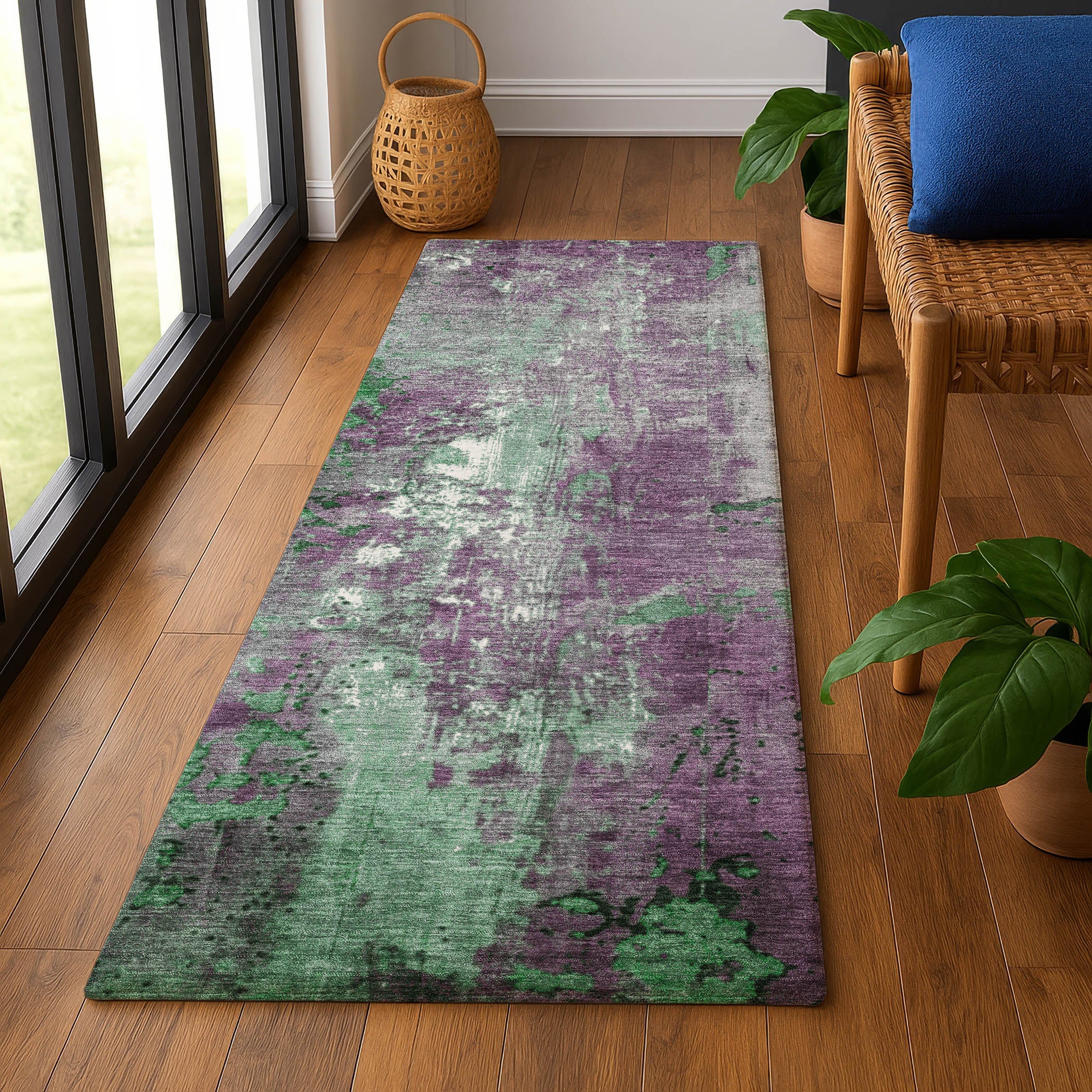 Mostar Machine Washable Transitional Emerald Green Rug 2'3" x 7'6" #shape_Runner