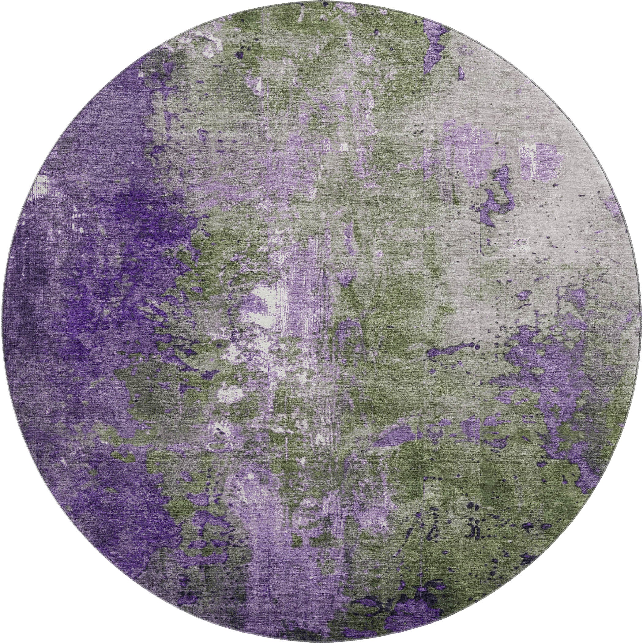 Mostar Machine Washable Transitional Olive Green Rug 8' x 8' #shape_Round