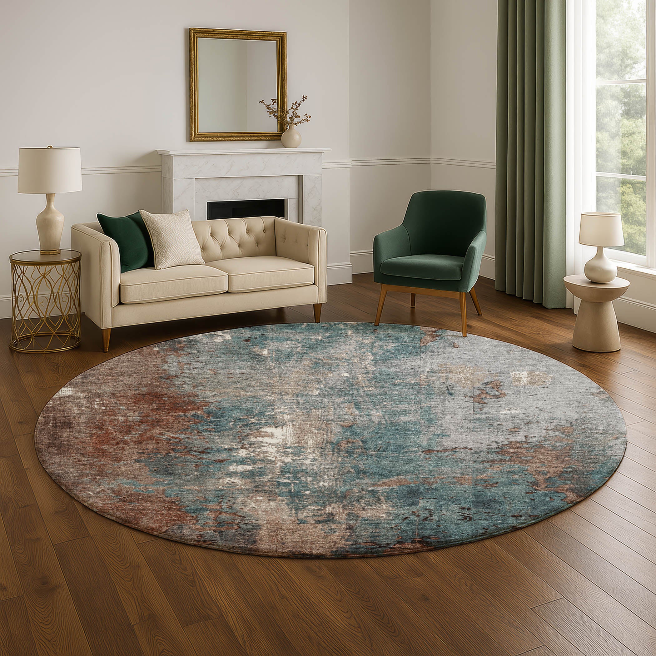 Mostar Machine Washable Transitional Paprika Orange Rug 8' x 8' #shape_Round