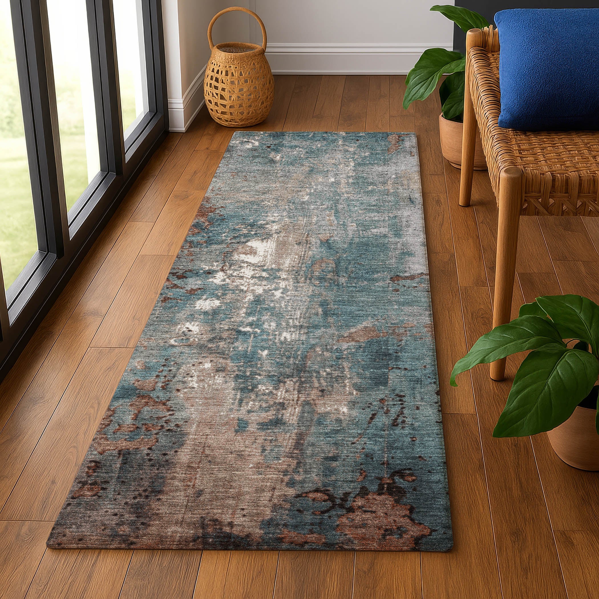 Mostar Machine Washable Transitional Paprika Orange Rug 2'3" x 7'6" #shape_Runner