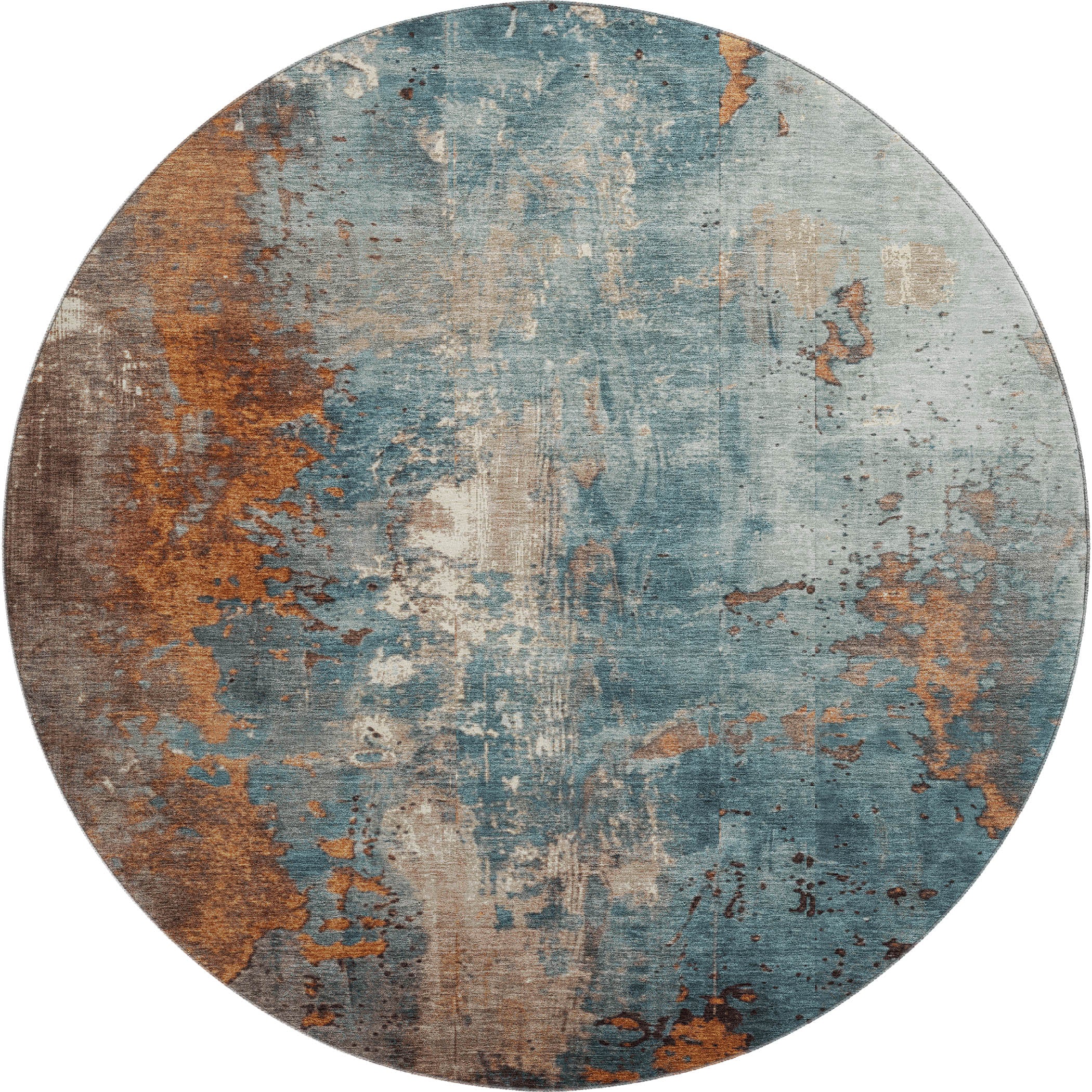 Mostar Machine Washable Transitional Teal Rug 8' x 8' #shape_Round