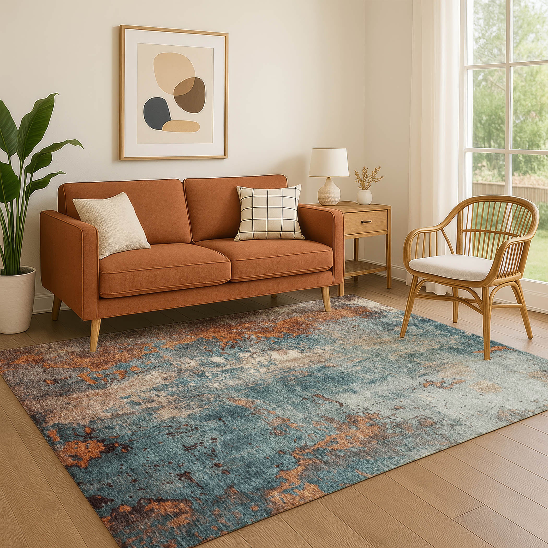 Mostar Machine Washable Transitional Teal Rug 2'6" x 3'10" #shape_Rectangle