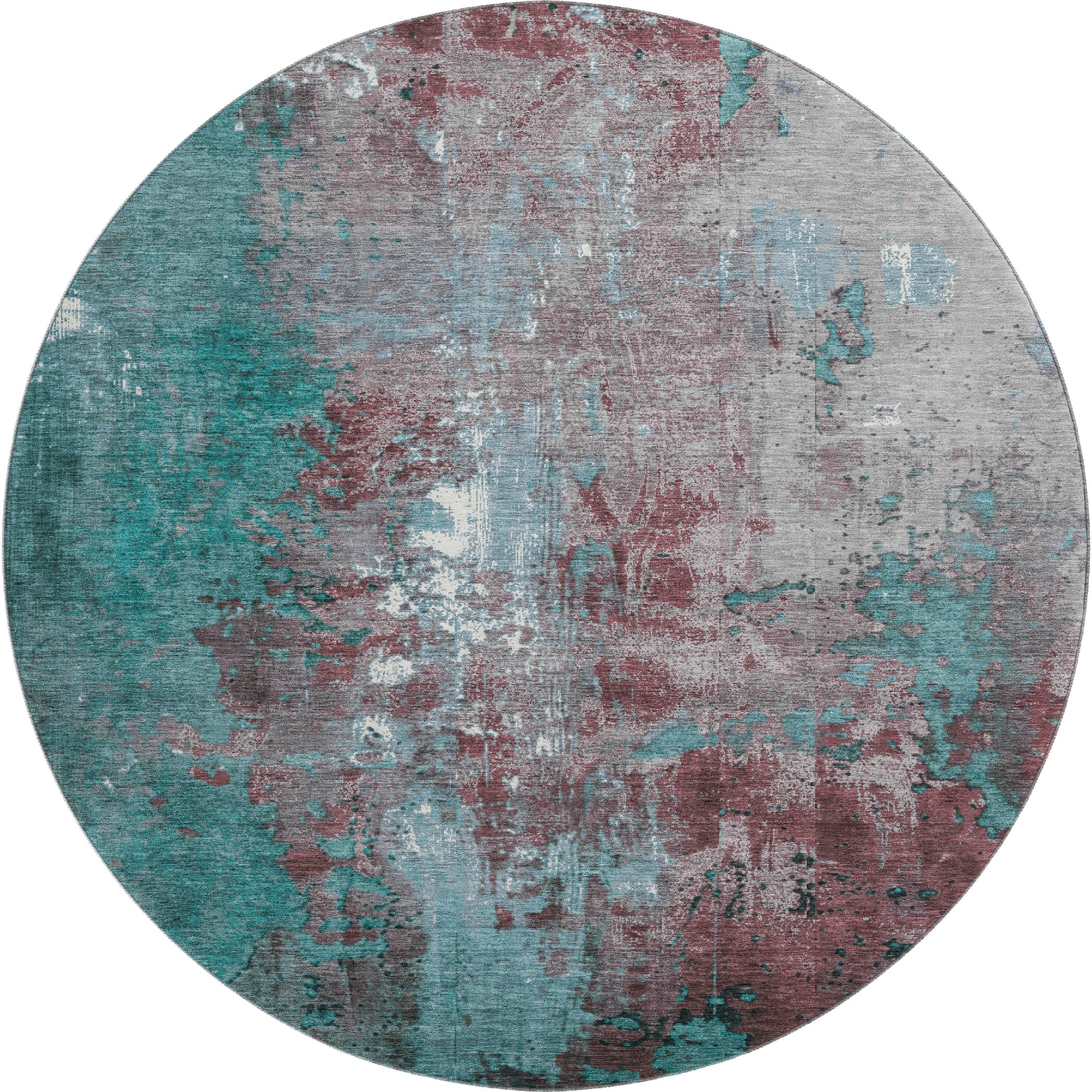 Mostar Machine Washable Transitional Turquoise Teal Rug 8' x 8' #shape_Round