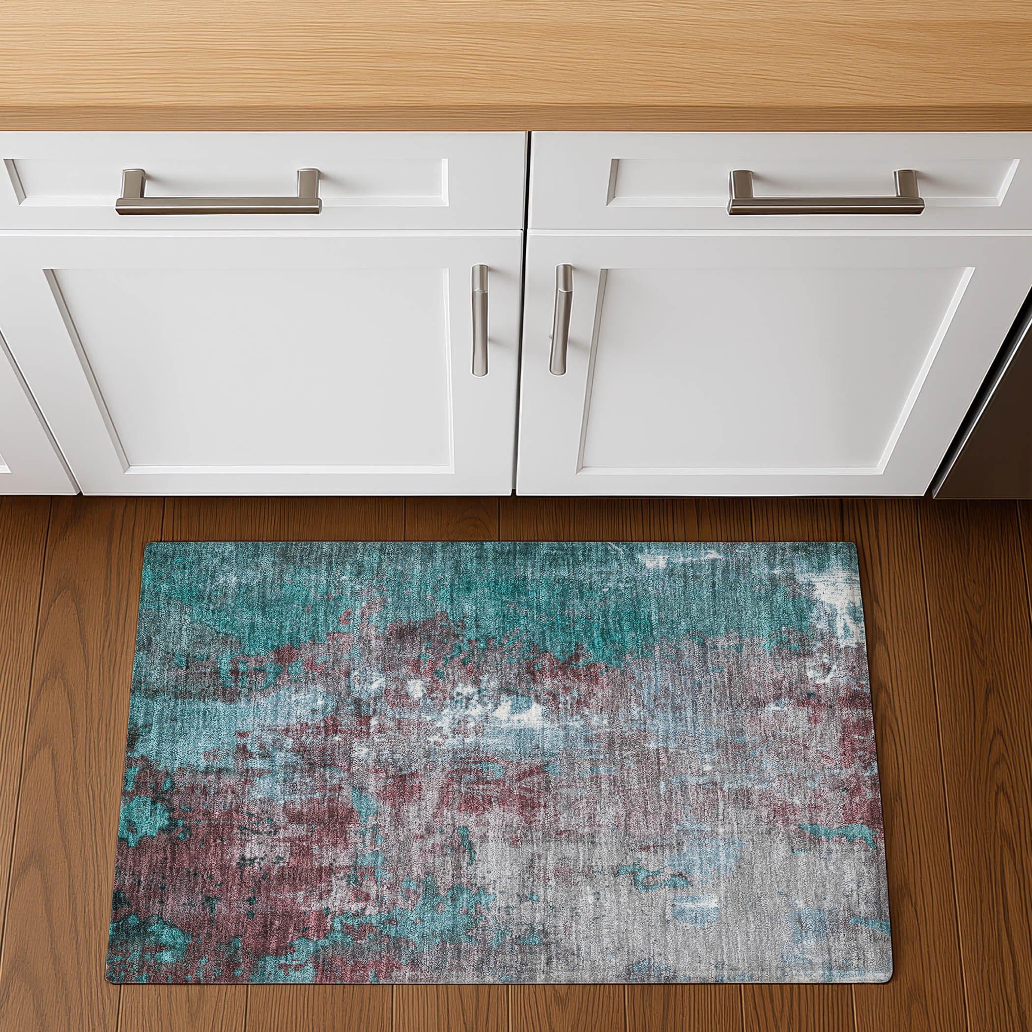 Mostar Machine Washable Transitional Turquoise Teal Rug 1'8" x 2'6" #shape_Rectangle