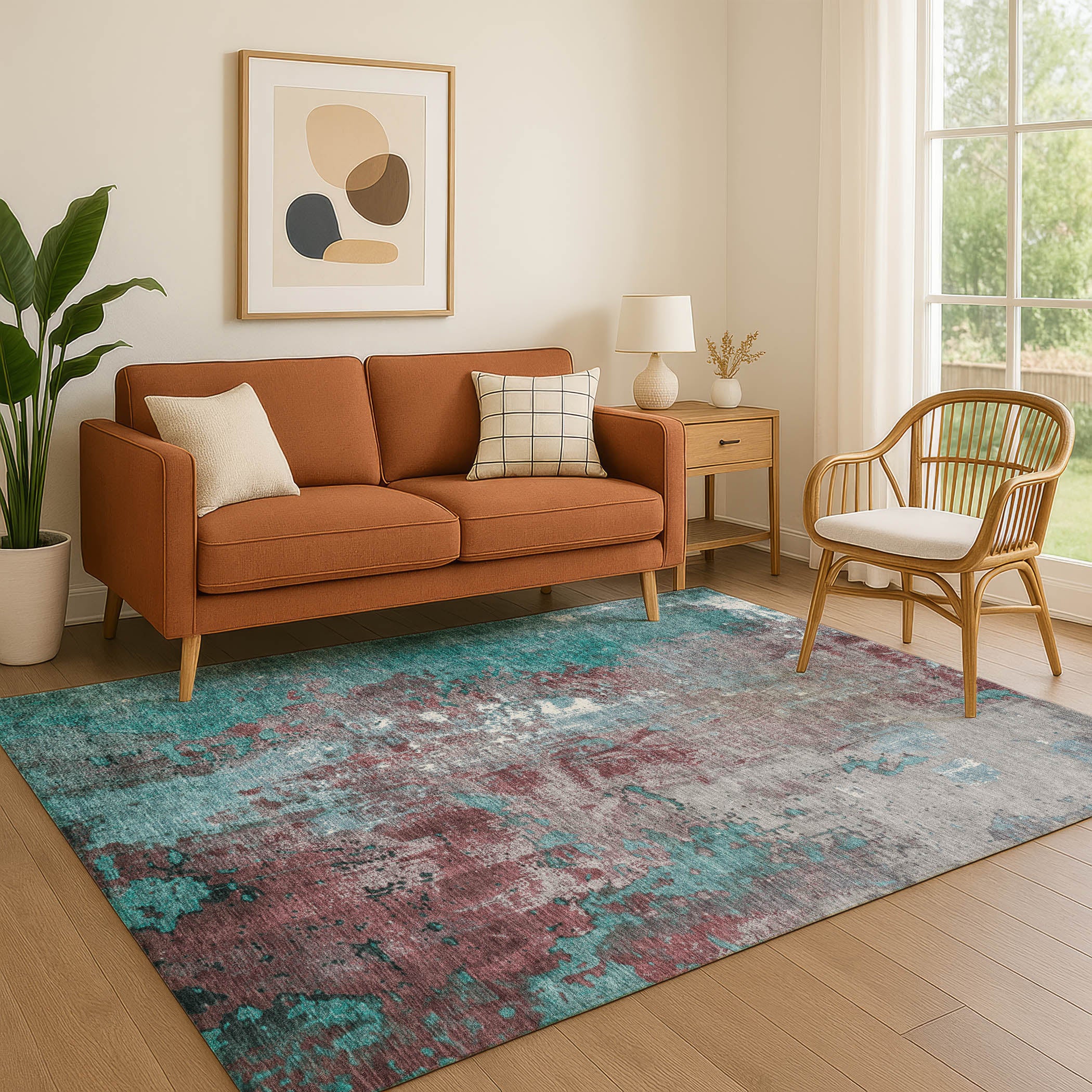 Mostar Machine Washable Transitional Turquoise Teal Rug 2'6" x 3'10" #shape_Rectangle