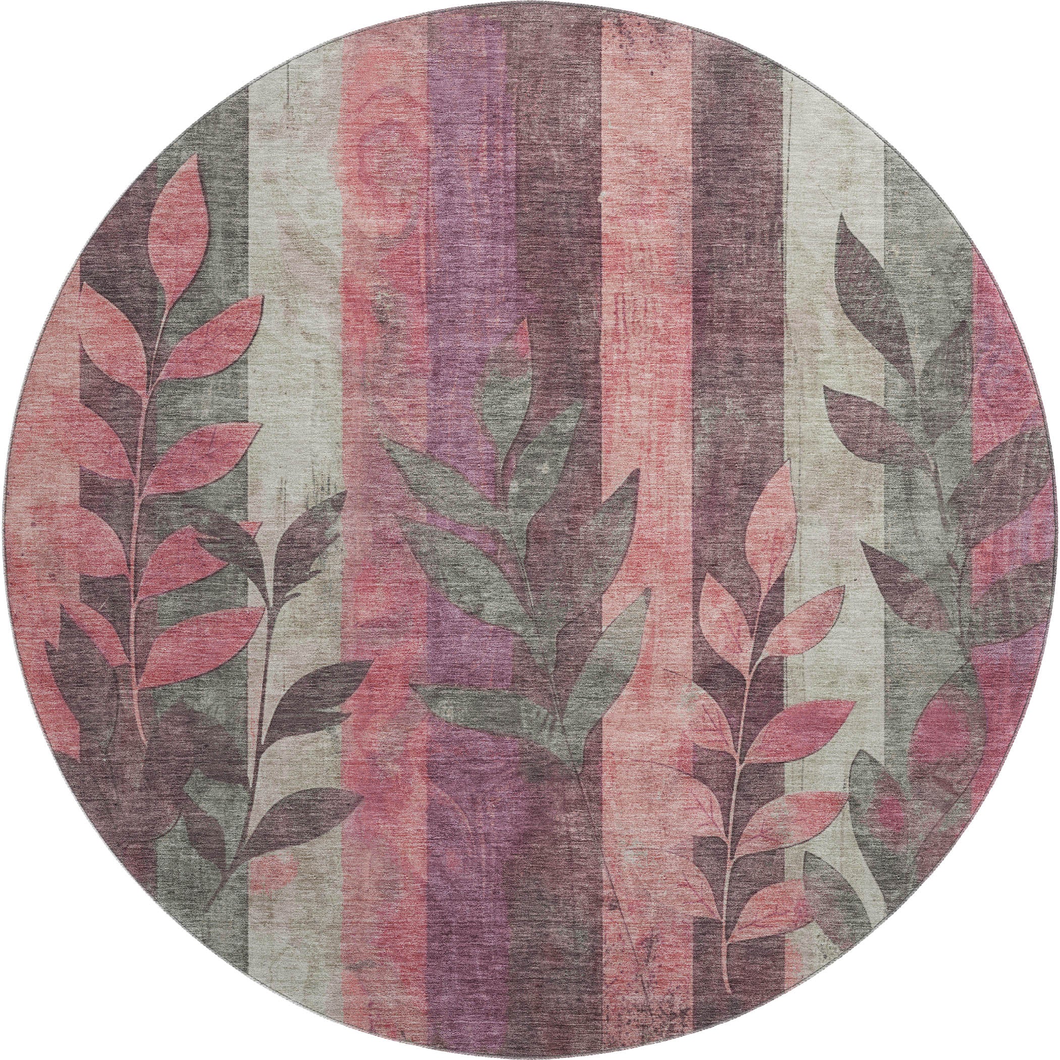 Split Machine Washable Transitional Blush Pink Rug 8' x 8' #shape_Round