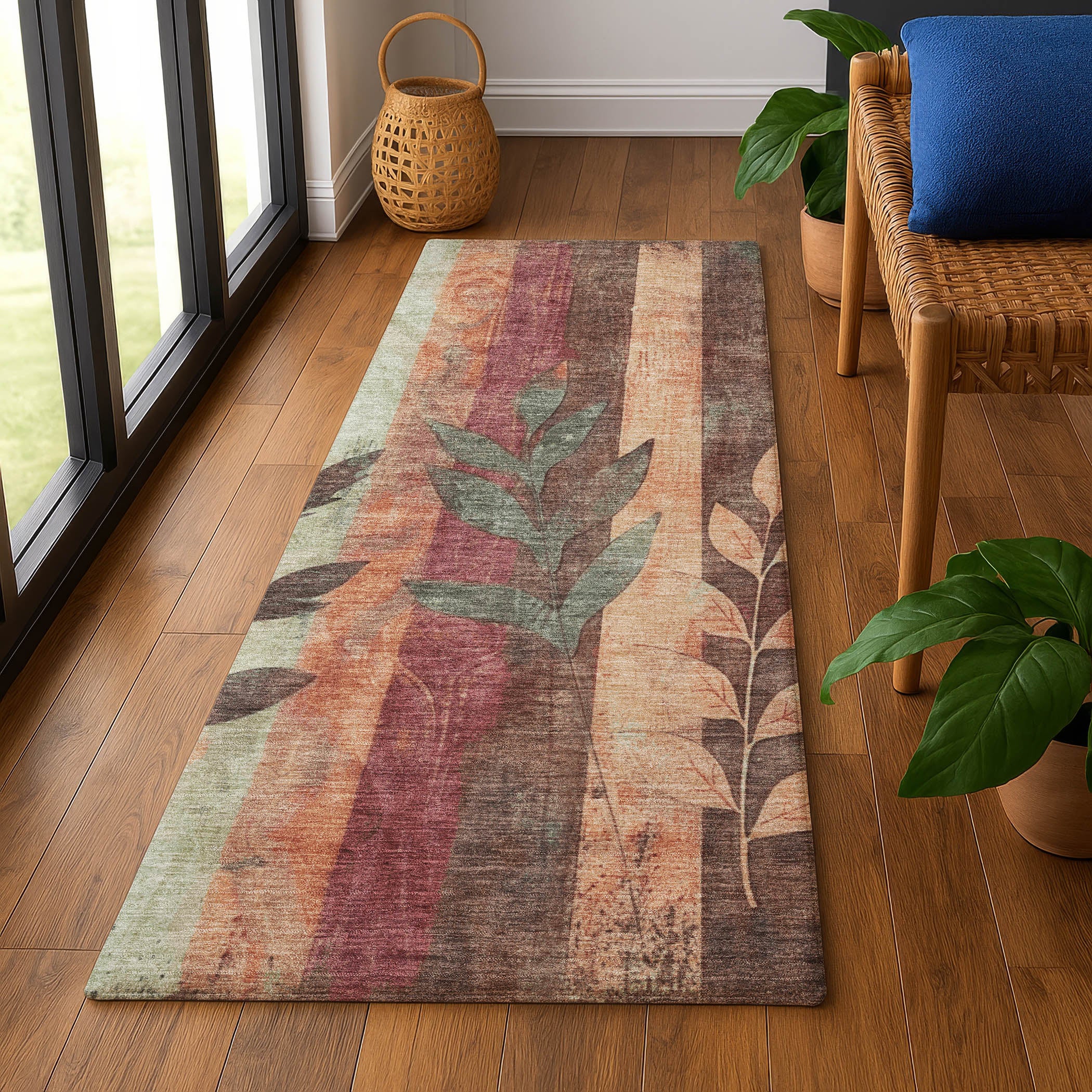 Split Machine Washable Transitional Terracotta Orange Rug 2'3" x 7'6" #shape_Runner