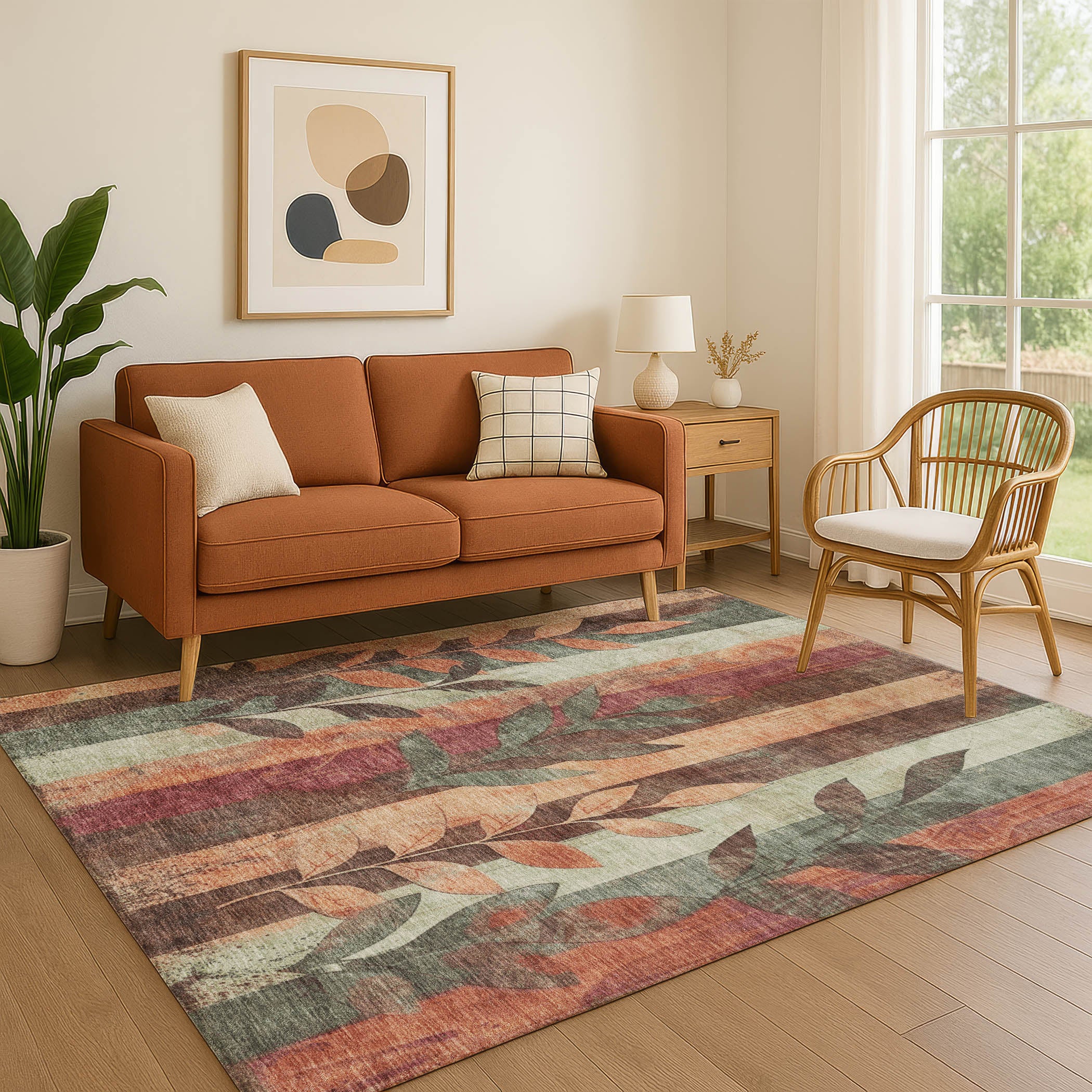 Split Machine Washable Transitional Terracotta Orange Rug 2'6" x 3'10" #shape_Rectangle