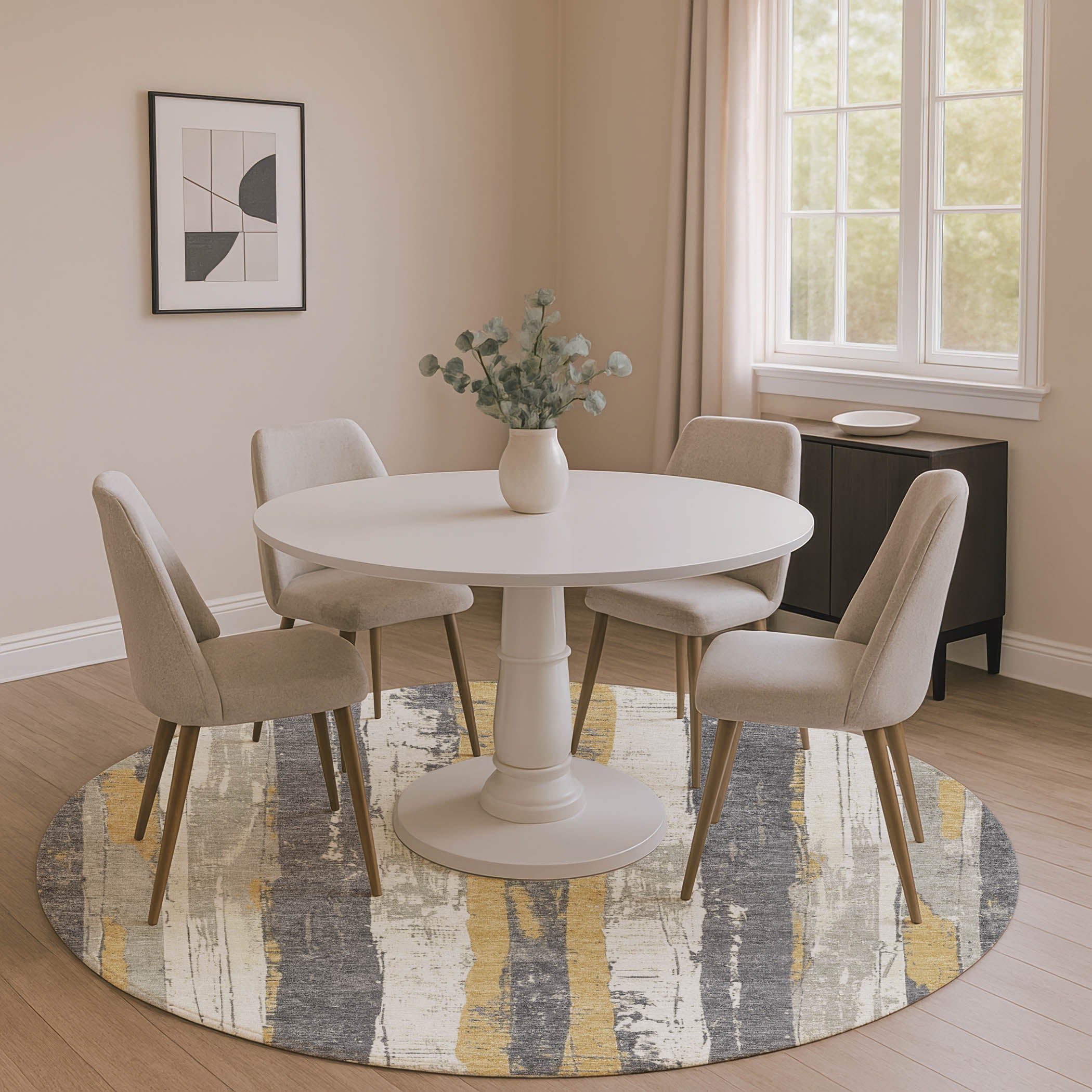 Florence Machine Washable Transitional Gold Rug 8' x 8' #shape_Round