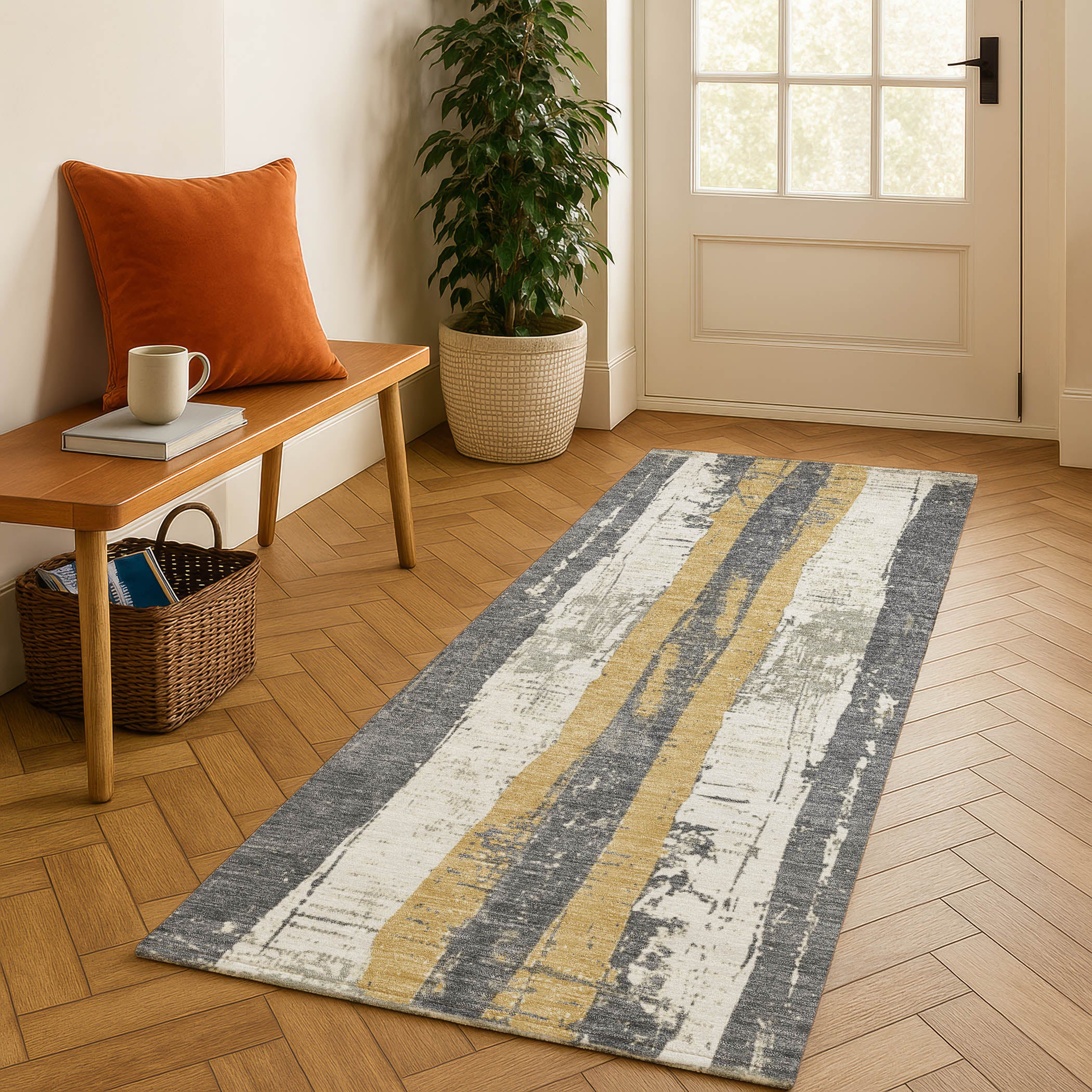 Florence Machine Washable Transitional Gold Rug 2'3" x 7'6" #shape_Runner