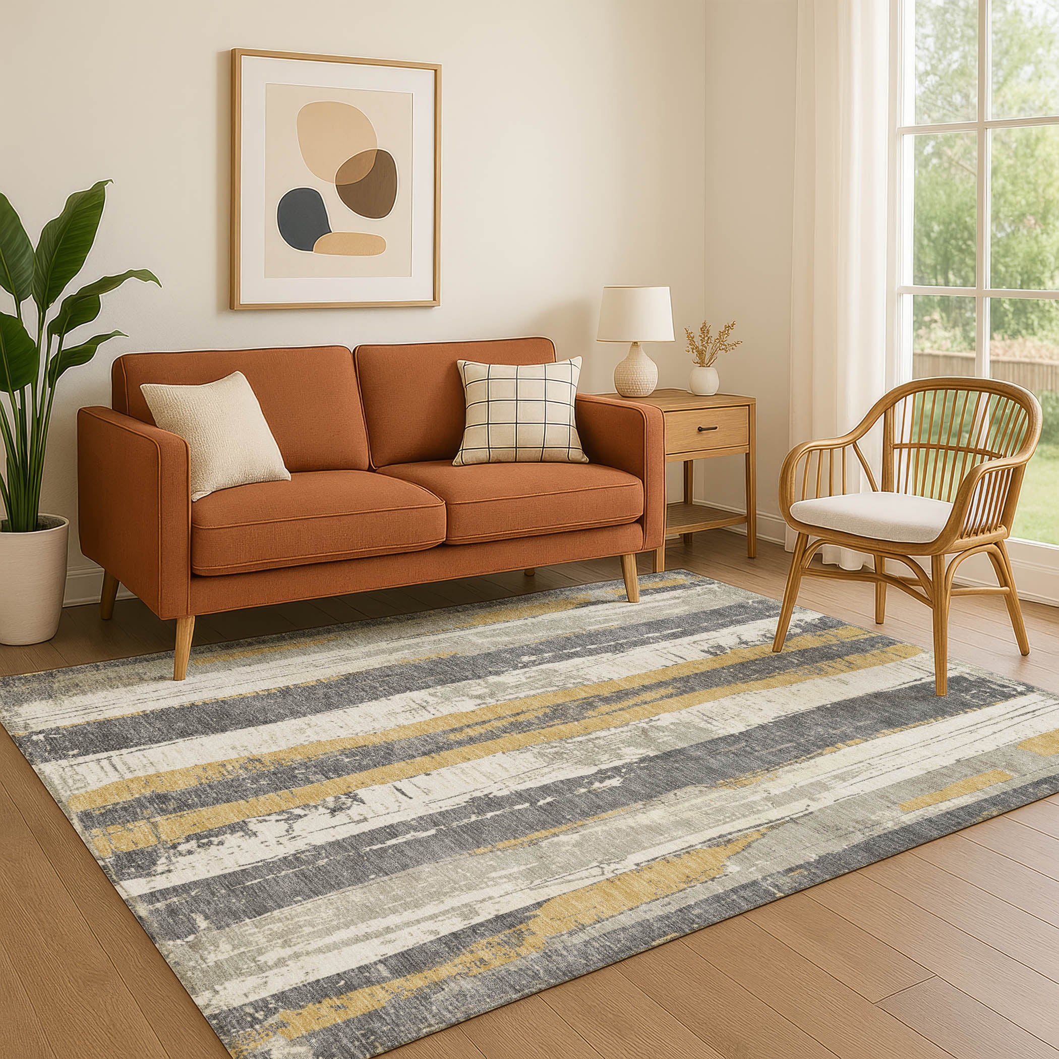 Florence Machine Washable Transitional Gold Rug 2'6" x 3'10" #shape_Rectangle