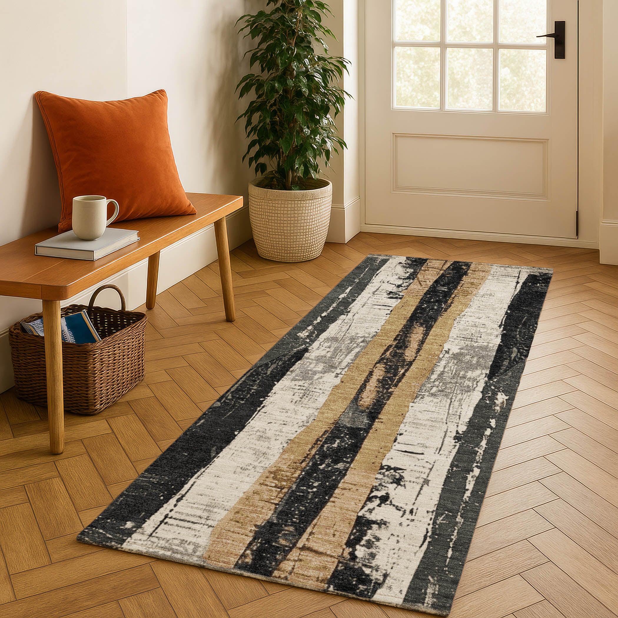 Florence Machine Washable Transitional Taupe Brown Rug 2'3" x 7'6" #shape_Runner