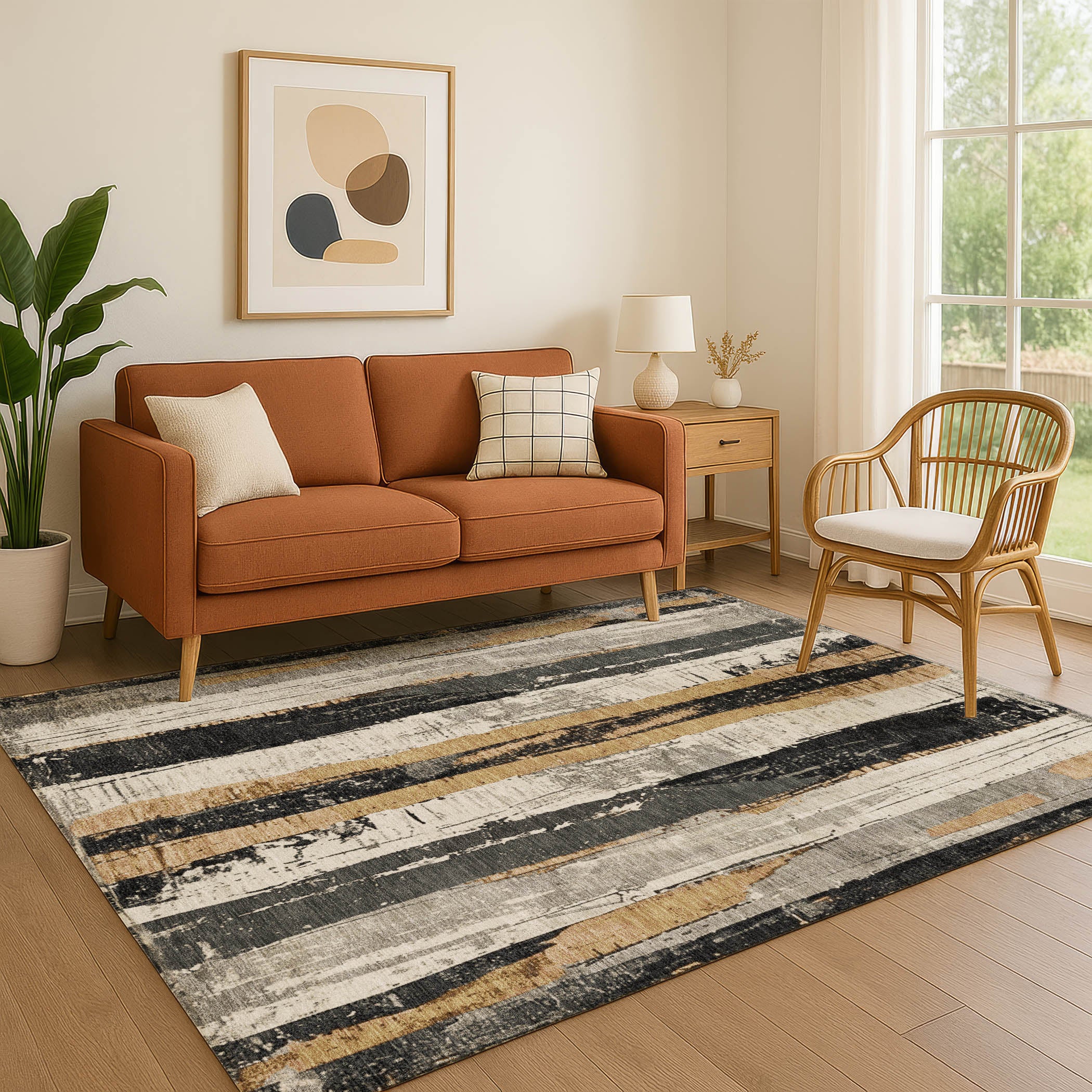 Florence Machine Washable Transitional Taupe Brown Rug 2'6" x 3'10" #shape_Rectangle